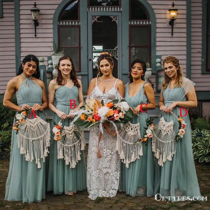 Newest Mismatched Charming Elegant Long Cheap Tulle Wedding Party Bridesmaid Dresses, TYP2041