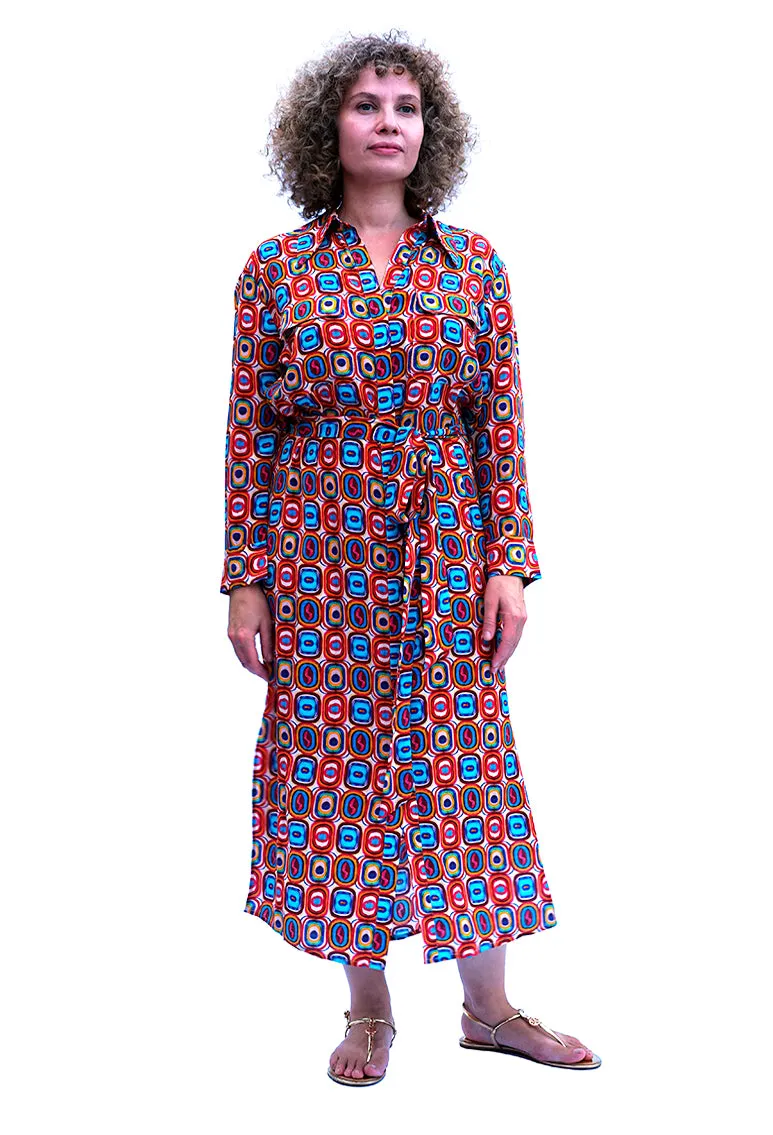 NORAH MINI ABSTRACT SILK SHIRTDRESS