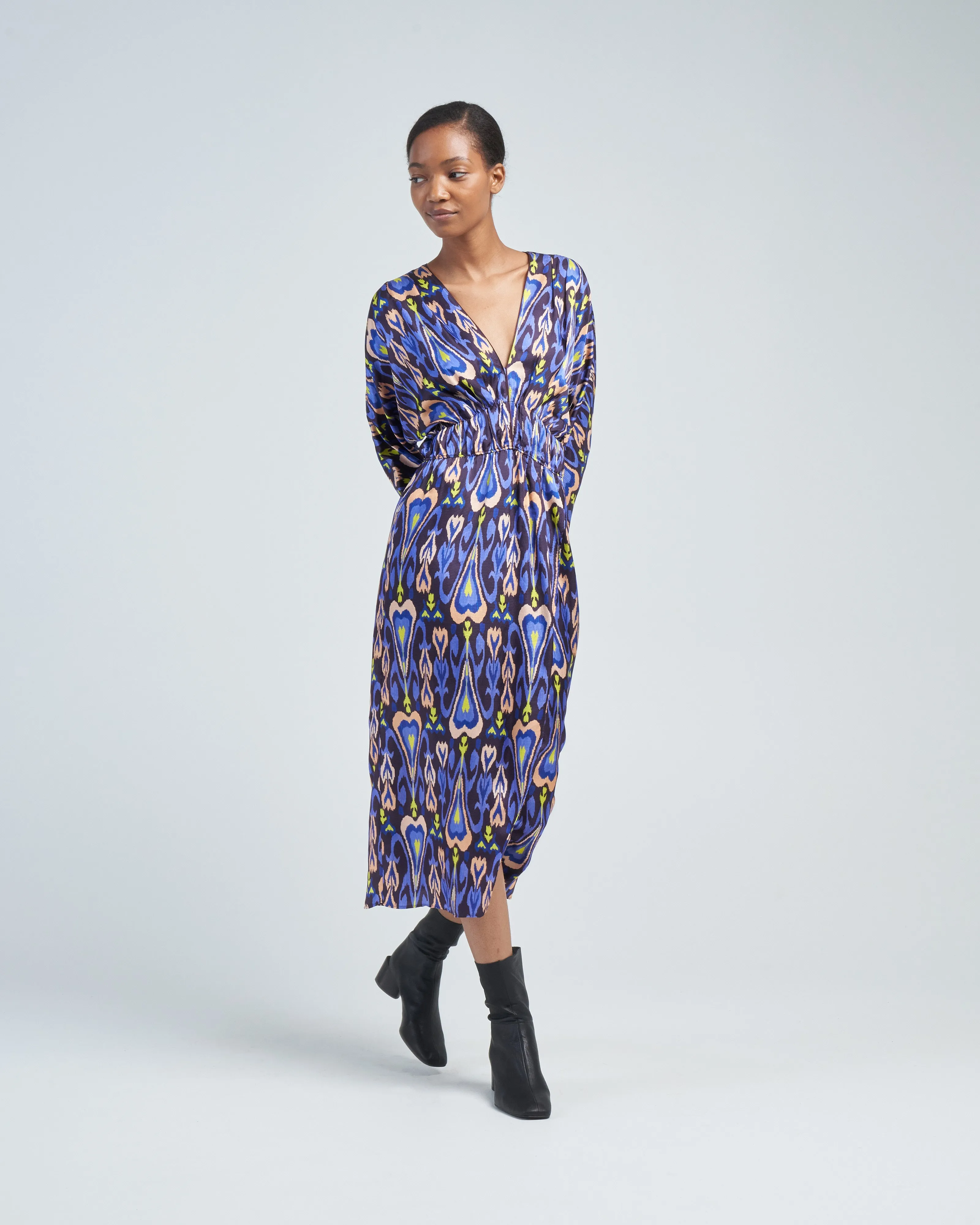 northern light print satin dress