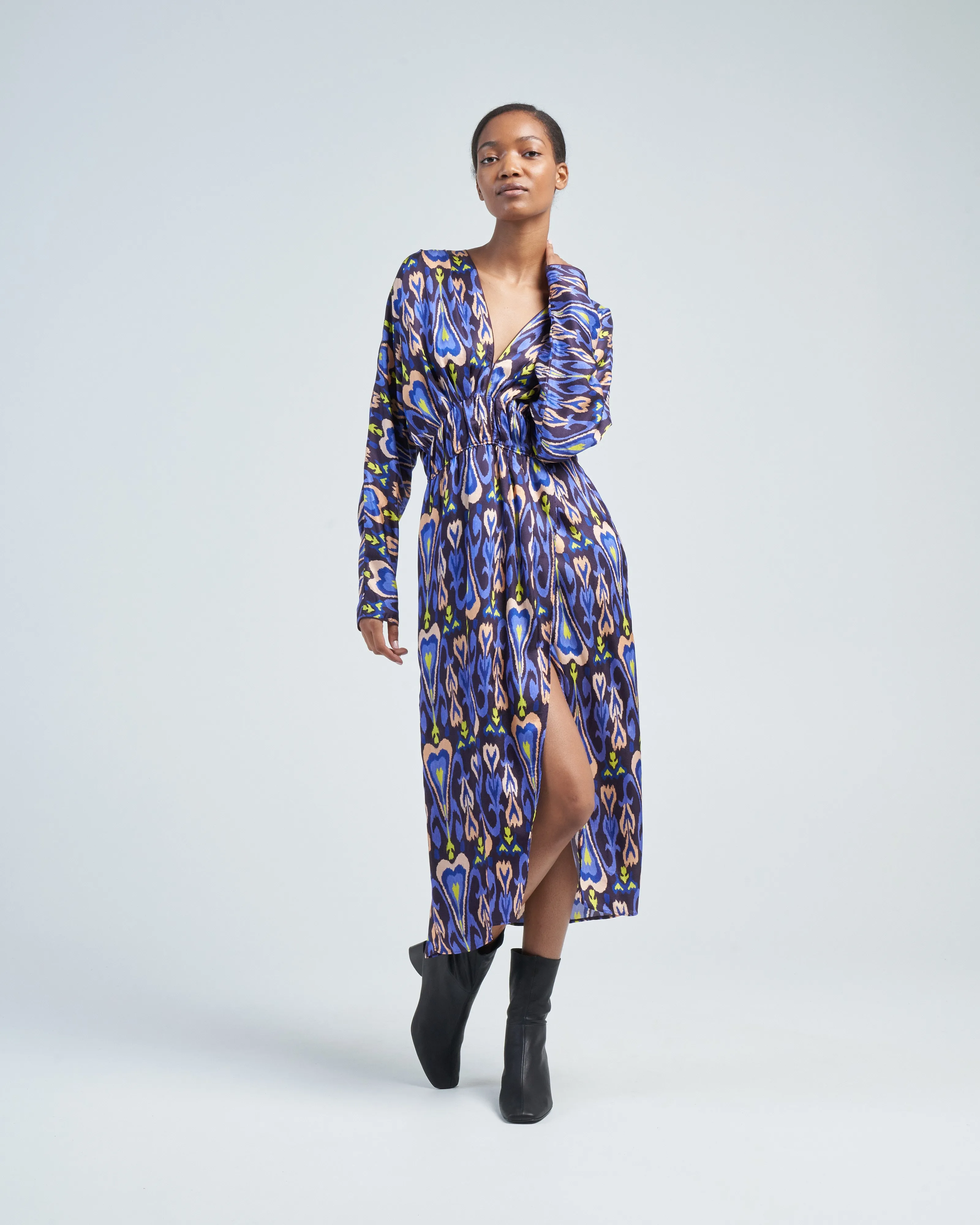 northern light print satin dress