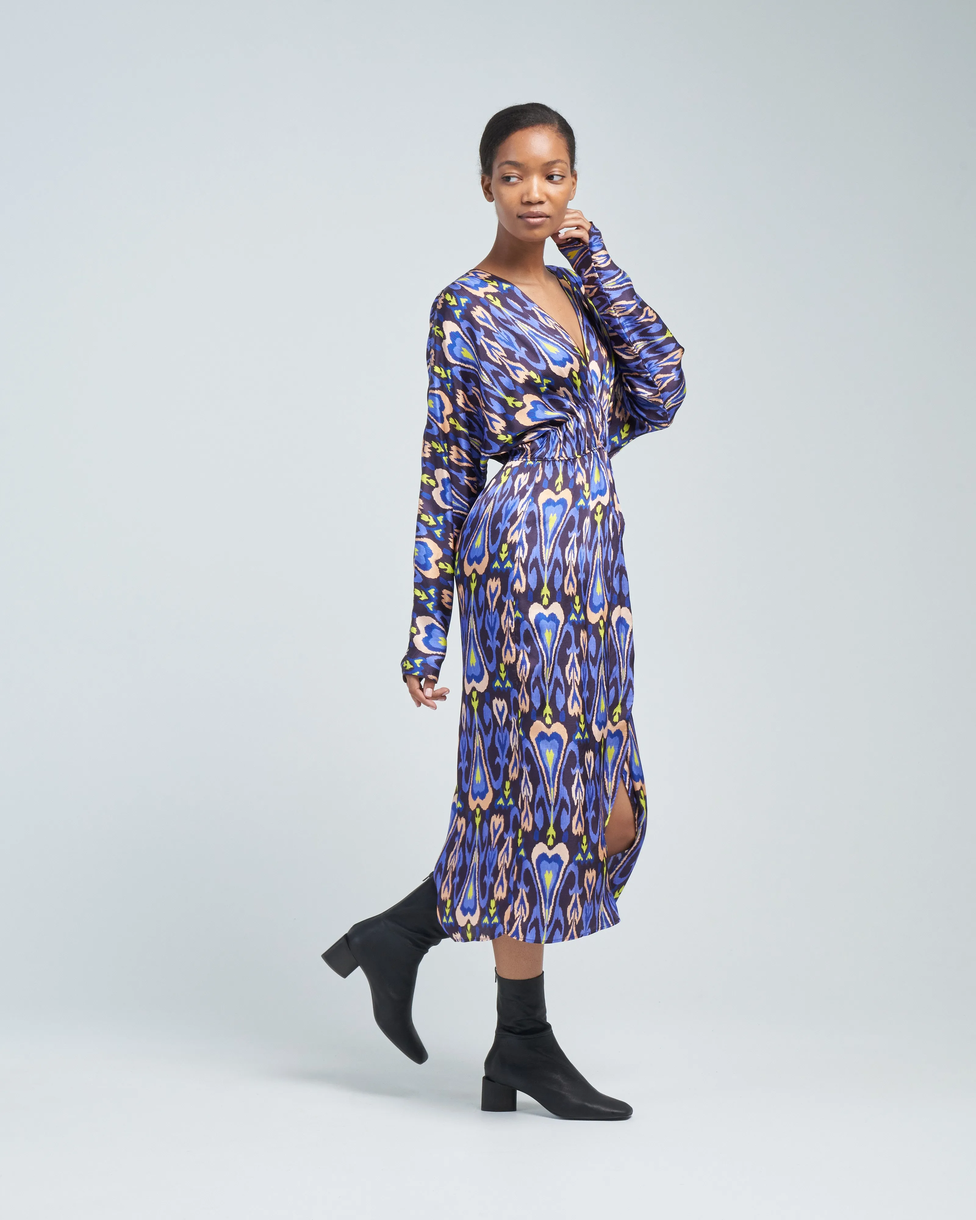 northern light print satin dress