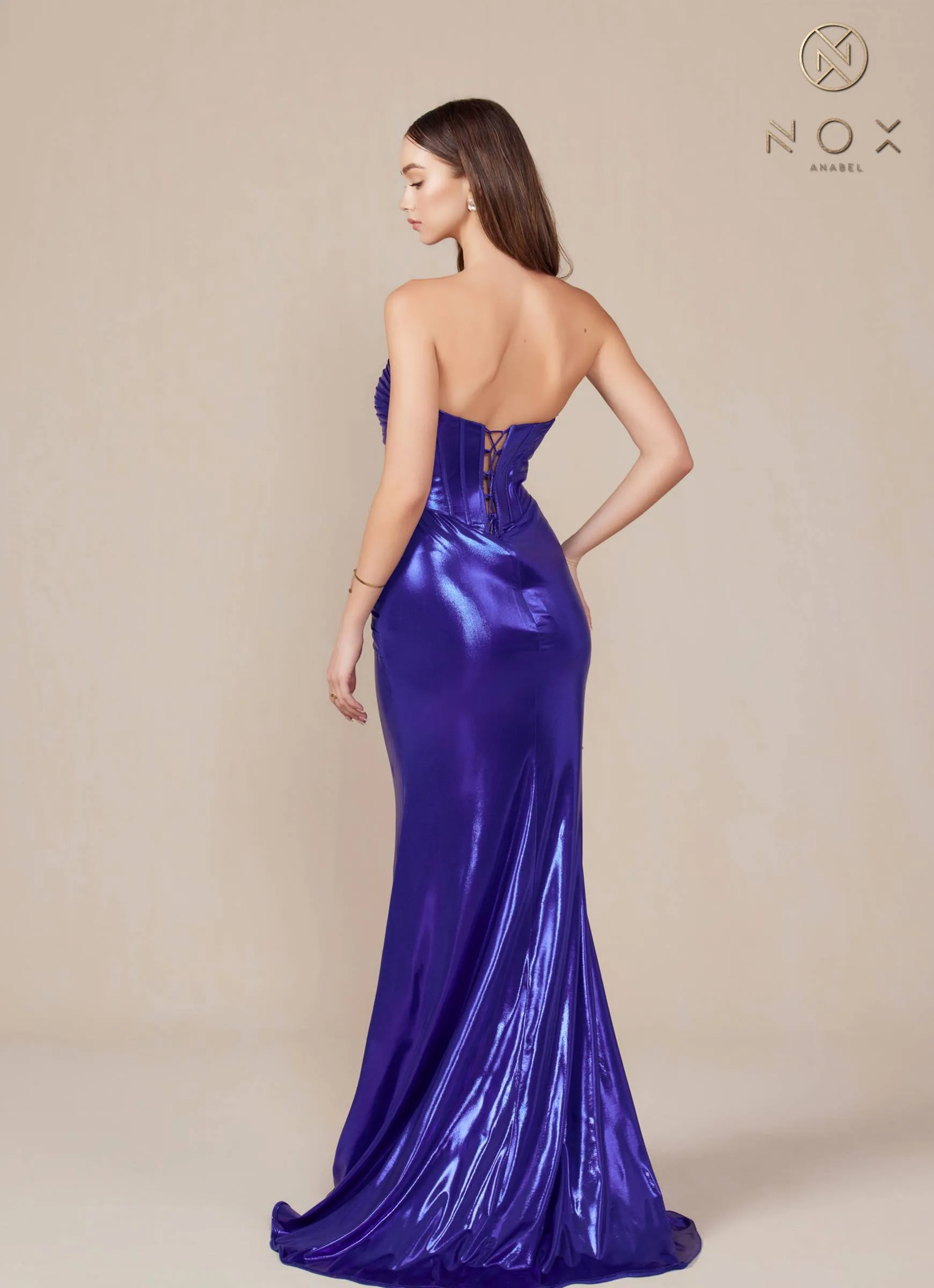 Nox Anabel T1499 Dress Strapless Metallic Satin Fitted Gown