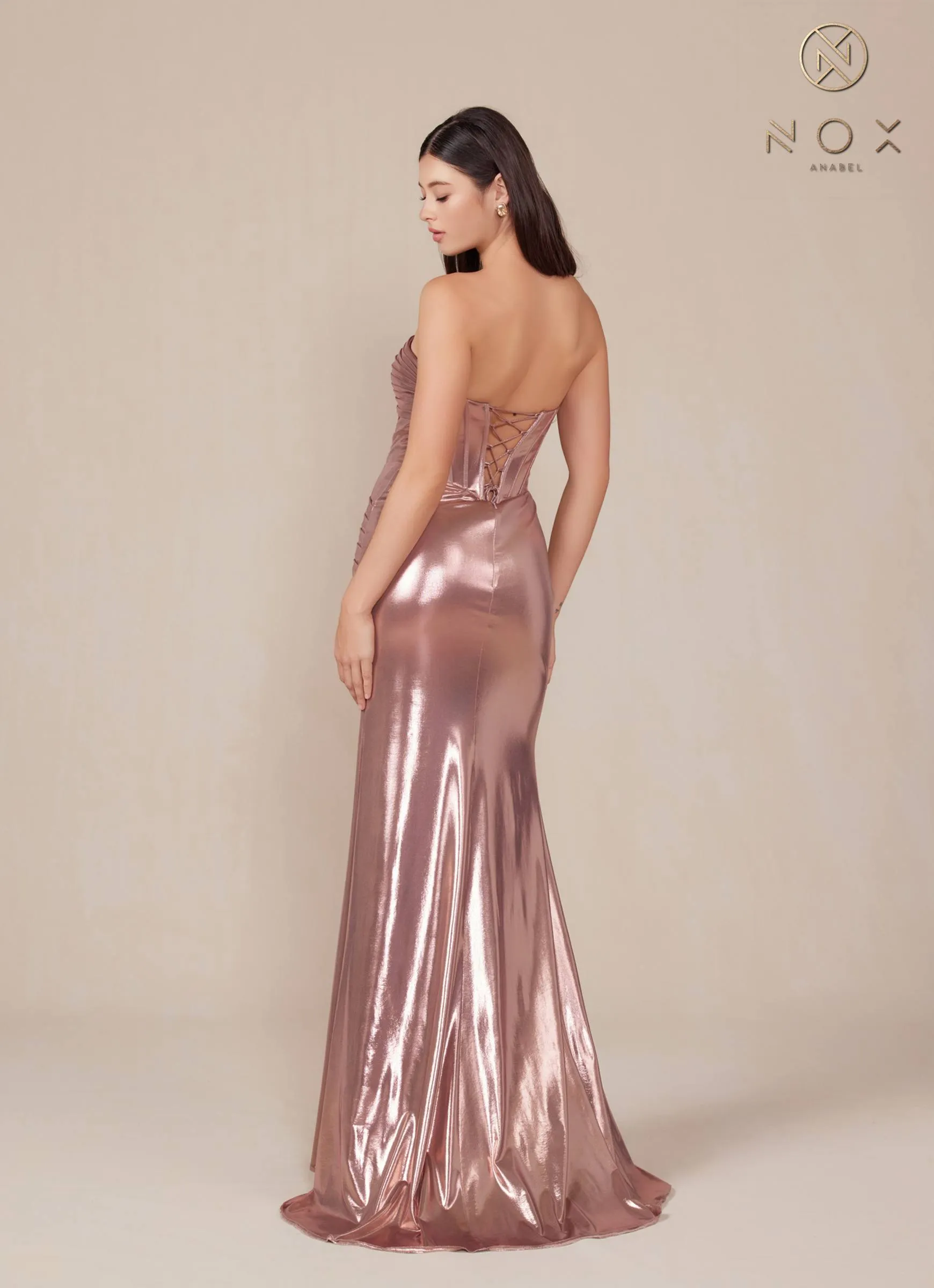 Nox Anabel T1499 Dress Strapless Metallic Satin Fitted Gown