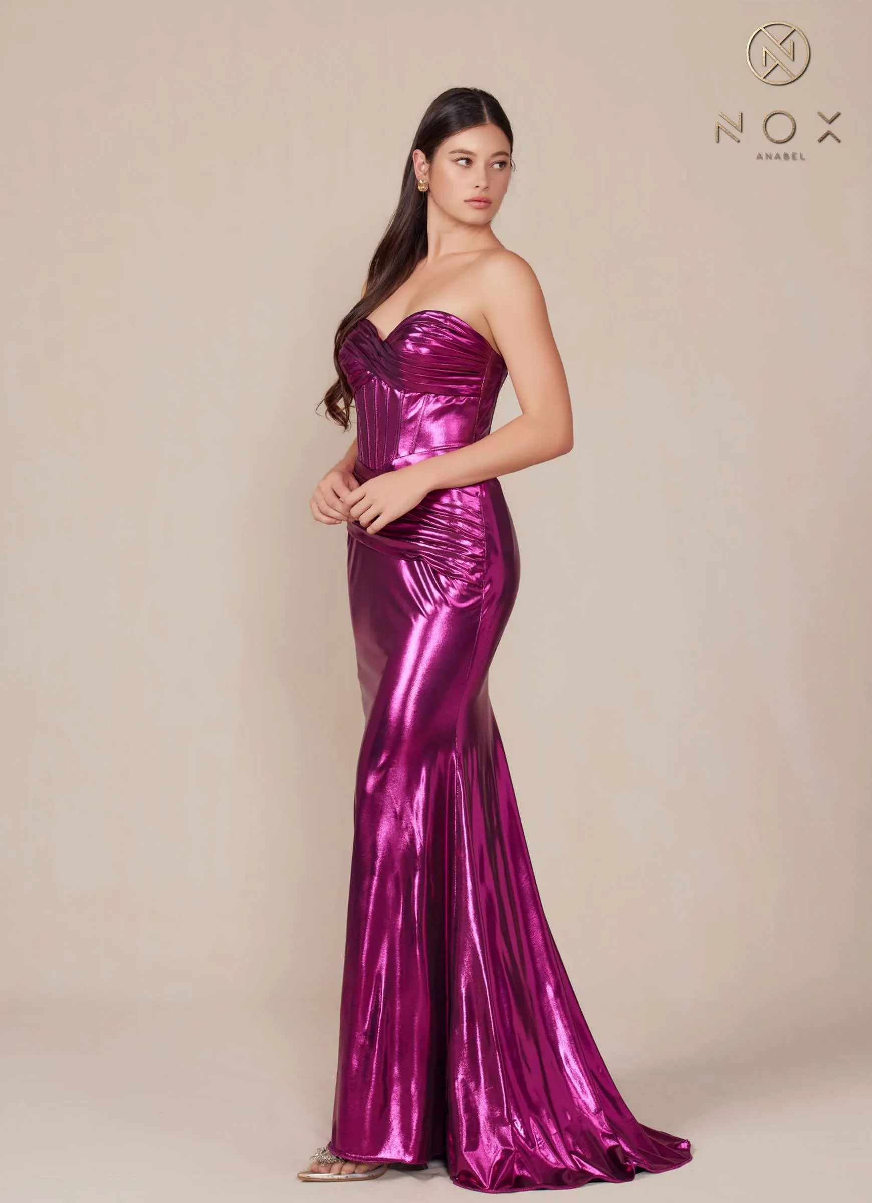 Nox Anabel T1499 Dress Strapless Metallic Satin Fitted Gown