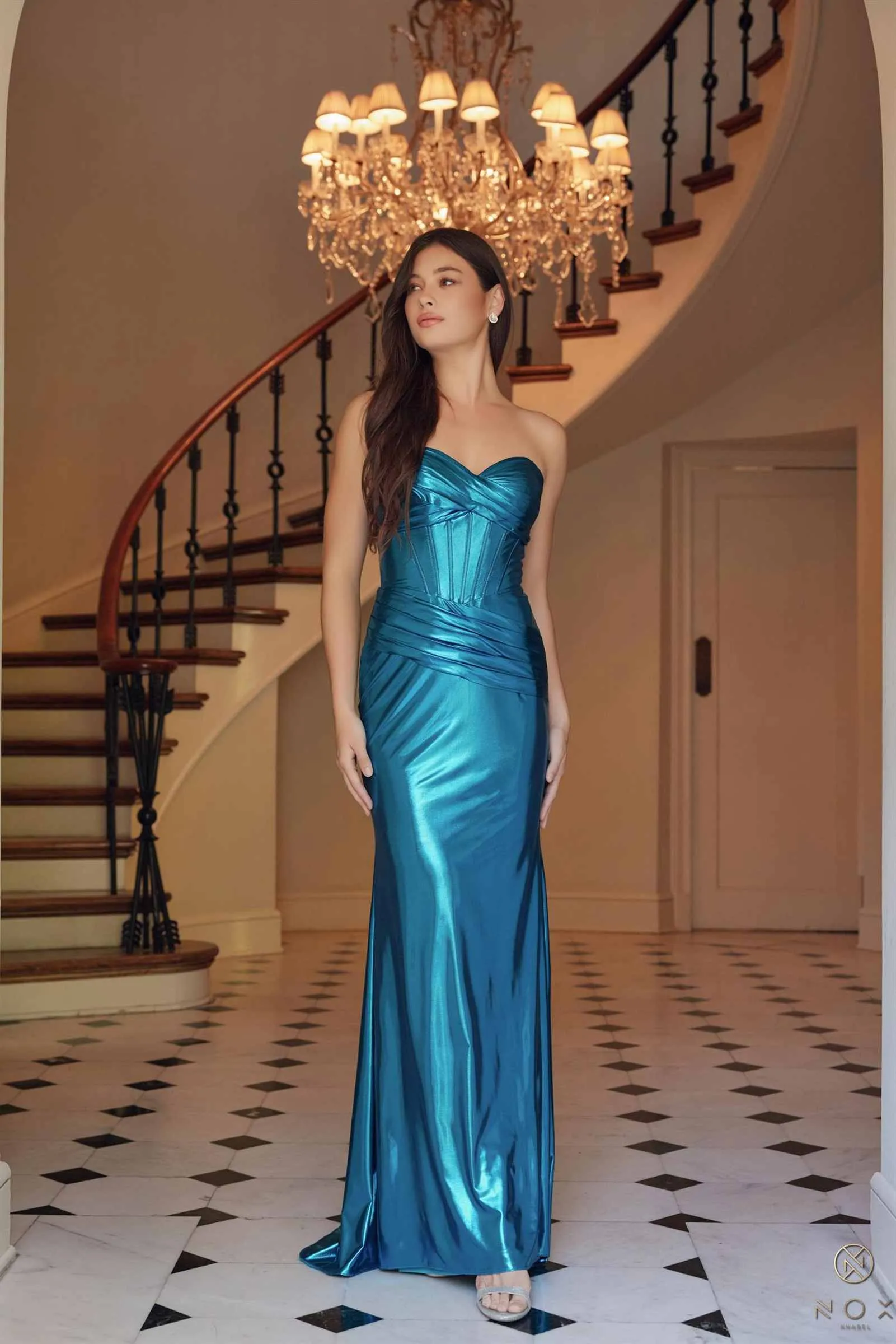 Nox Anabel T1499 Dress Strapless Metallic Satin Fitted Gown