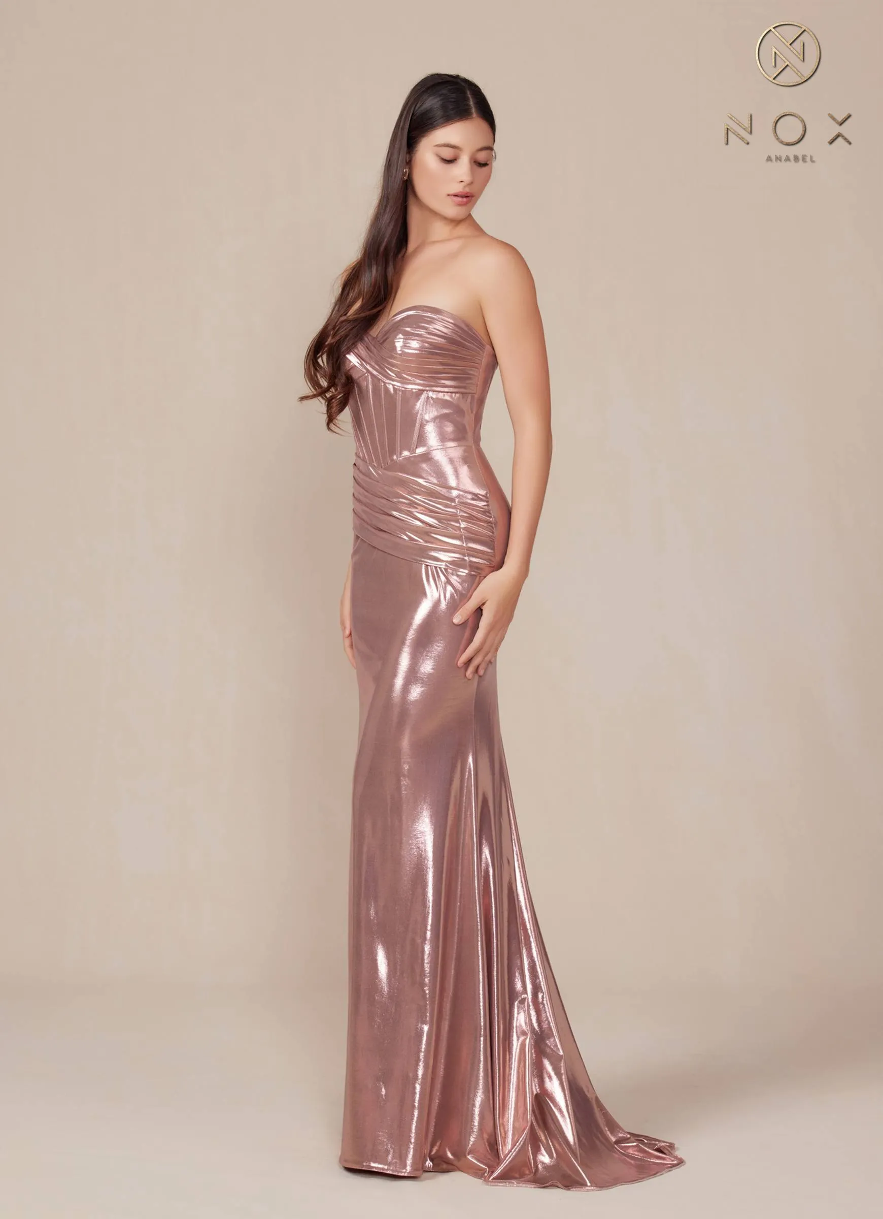 Nox Anabel T1499 Dress Strapless Metallic Satin Fitted Gown