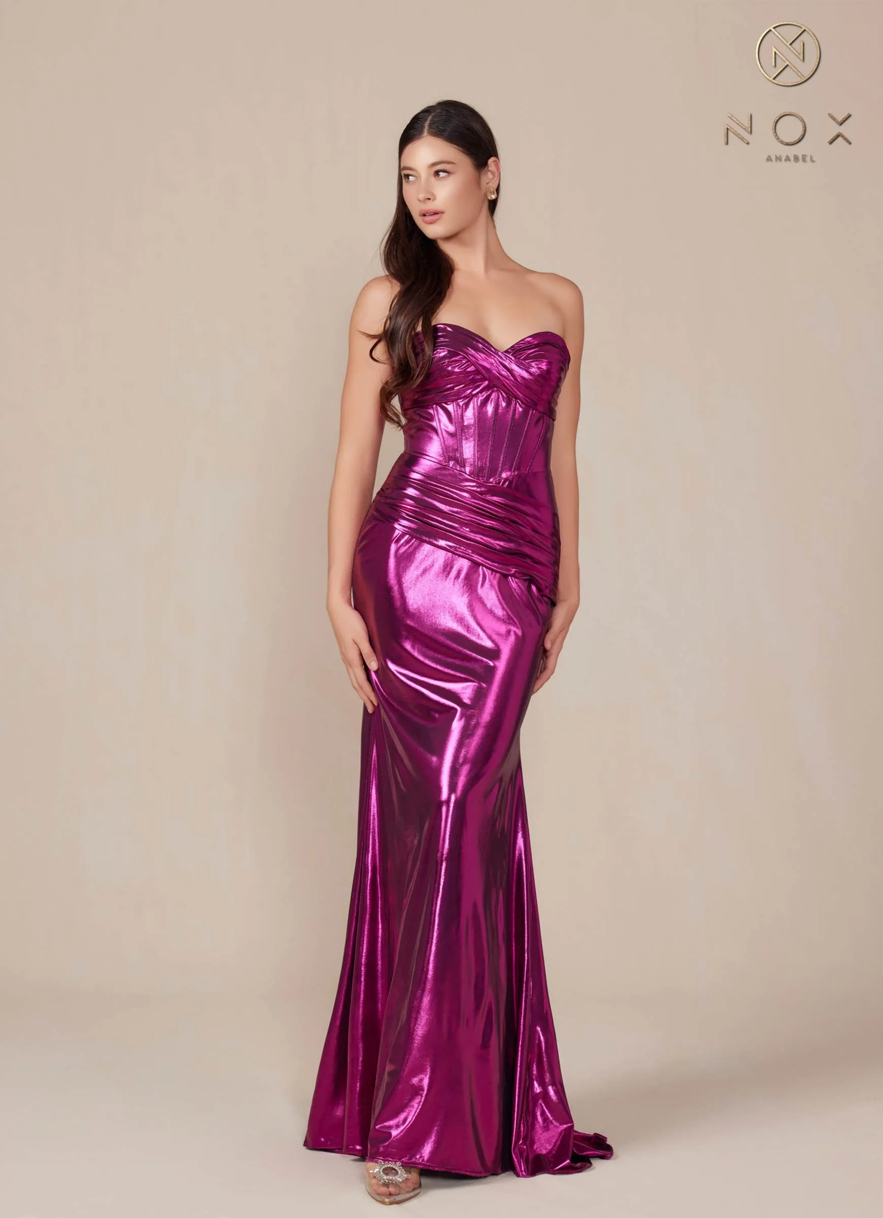 Nox Anabel T1499 Dress Strapless Metallic Satin Fitted Gown