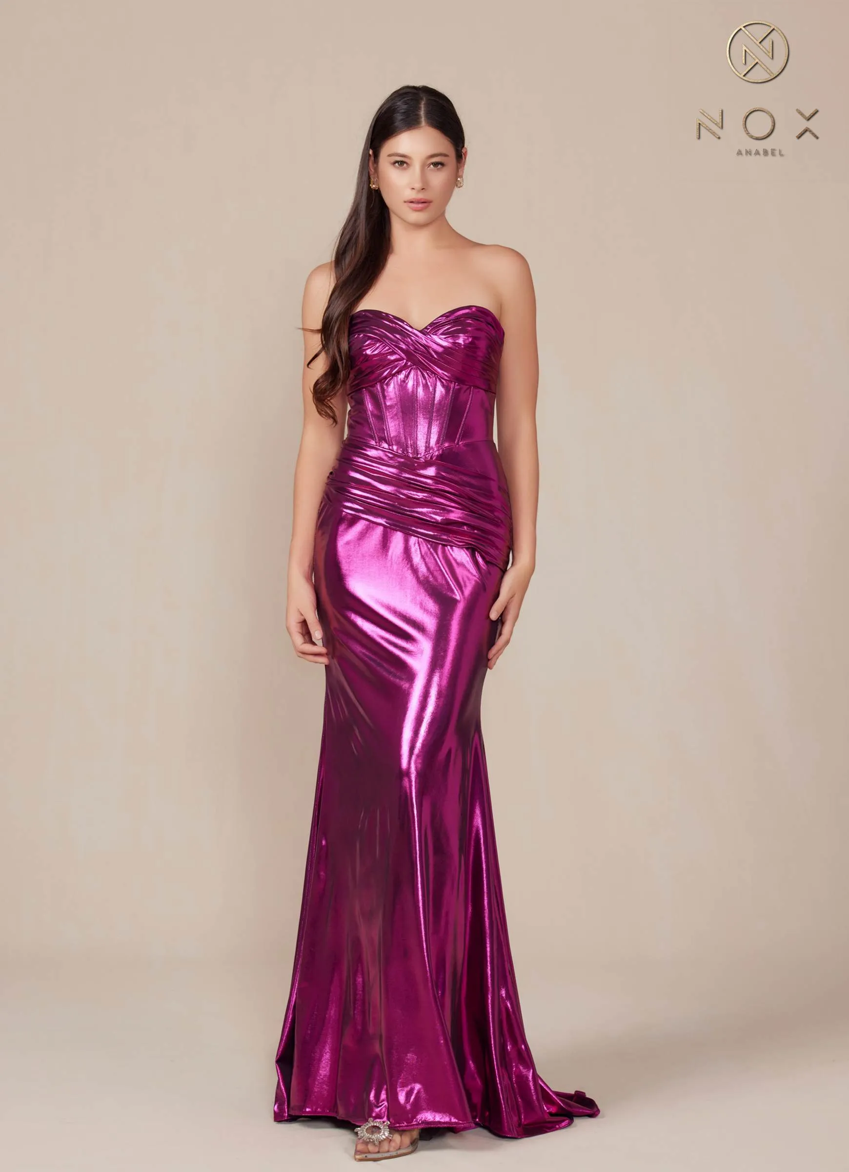 Nox Anabel T1499 Dress Strapless Metallic Satin Fitted Gown