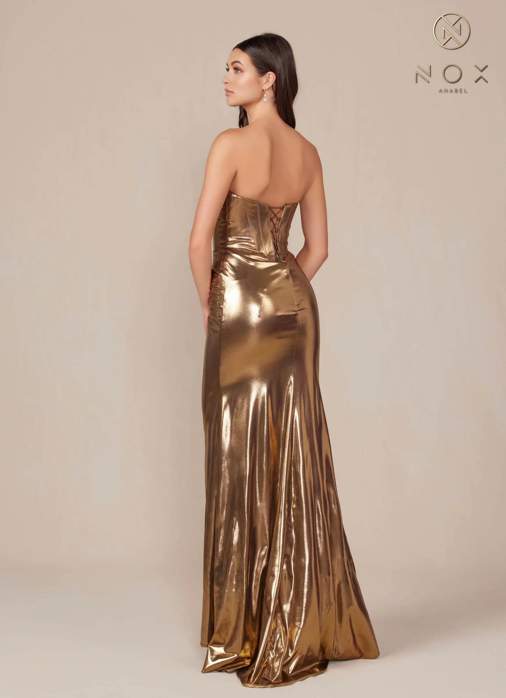 Nox Anabel T1499 Dress Strapless Metallic Satin Fitted Gown
