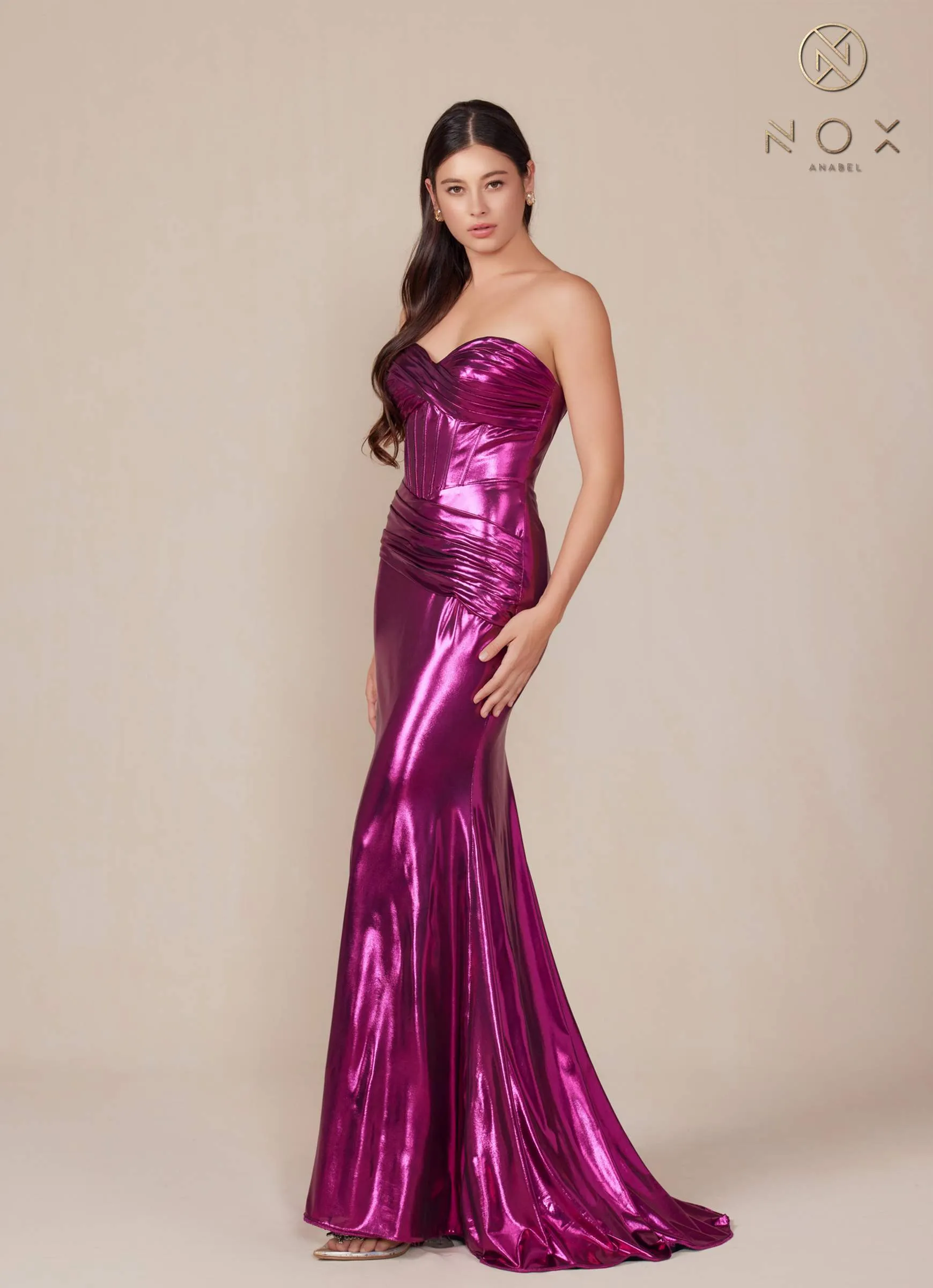 Nox Anabel T1499 Dress Strapless Metallic Satin Fitted Gown