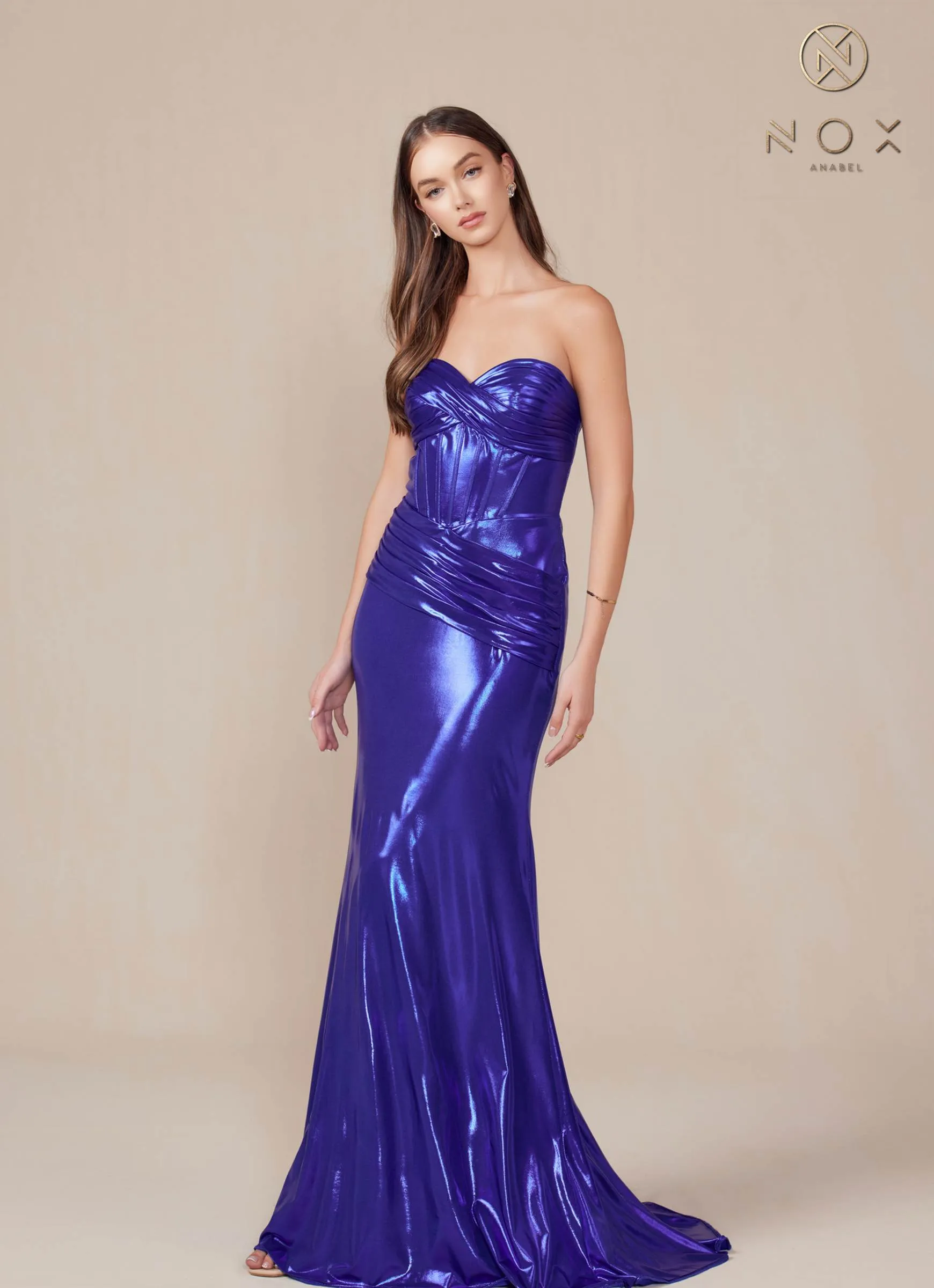 Nox Anabel T1499 Dress Strapless Metallic Satin Fitted Gown