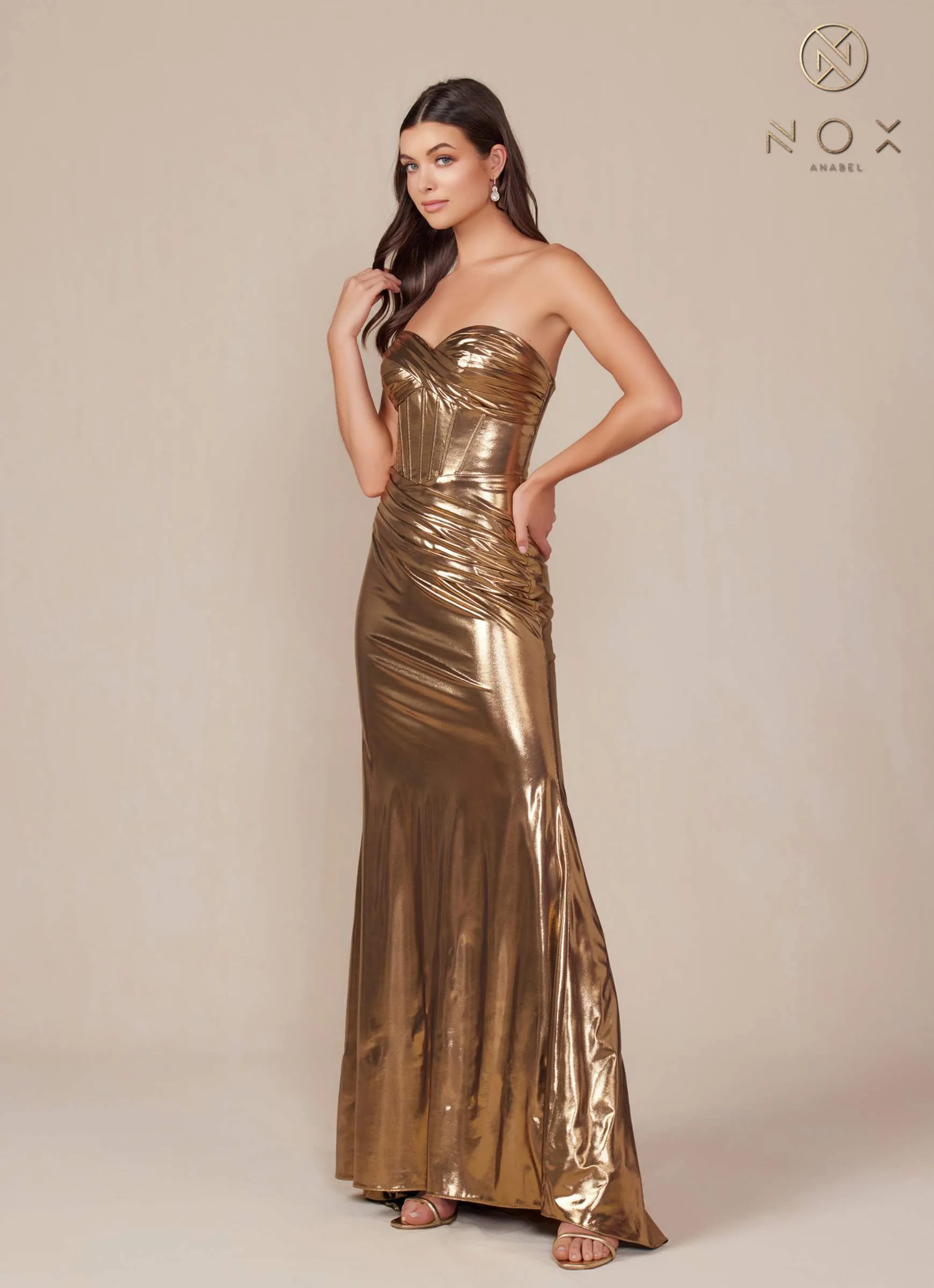Nox Anabel T1499 Dress Strapless Metallic Satin Fitted Gown