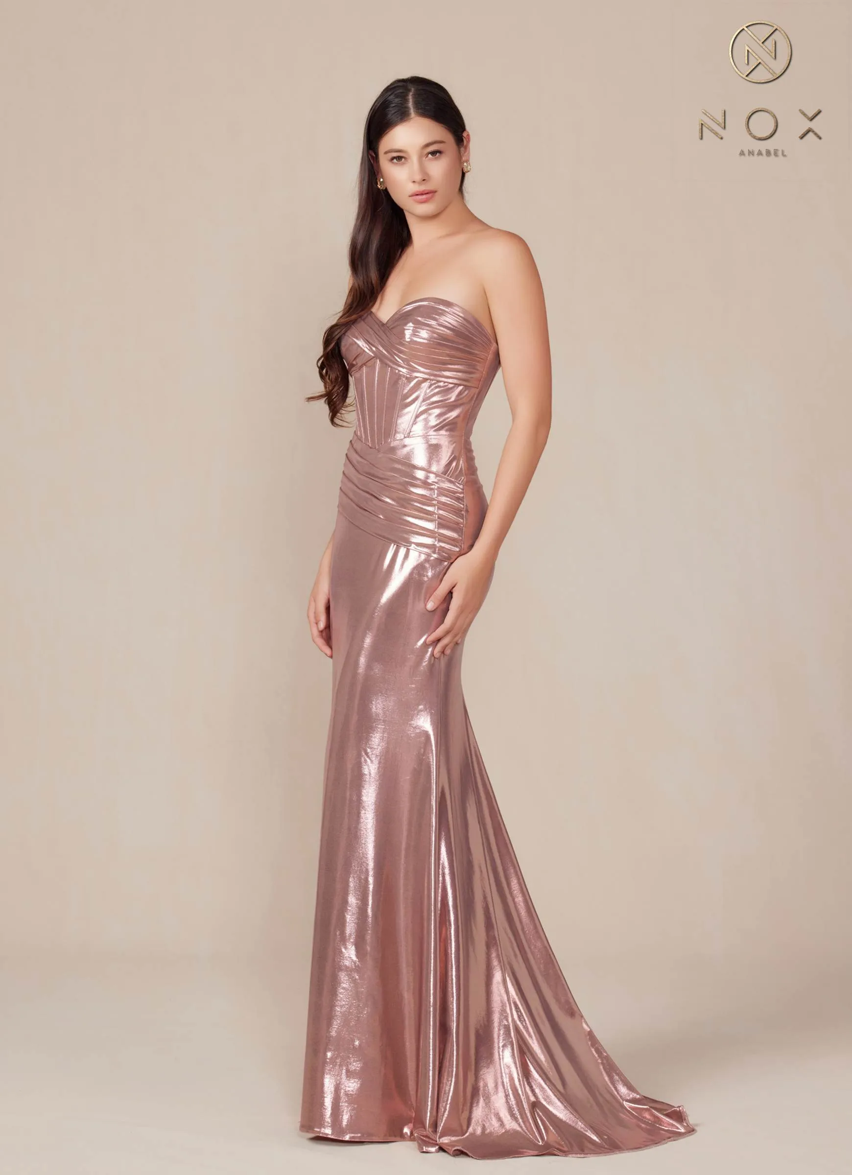 Nox Anabel T1499 Dress Strapless Metallic Satin Fitted Gown