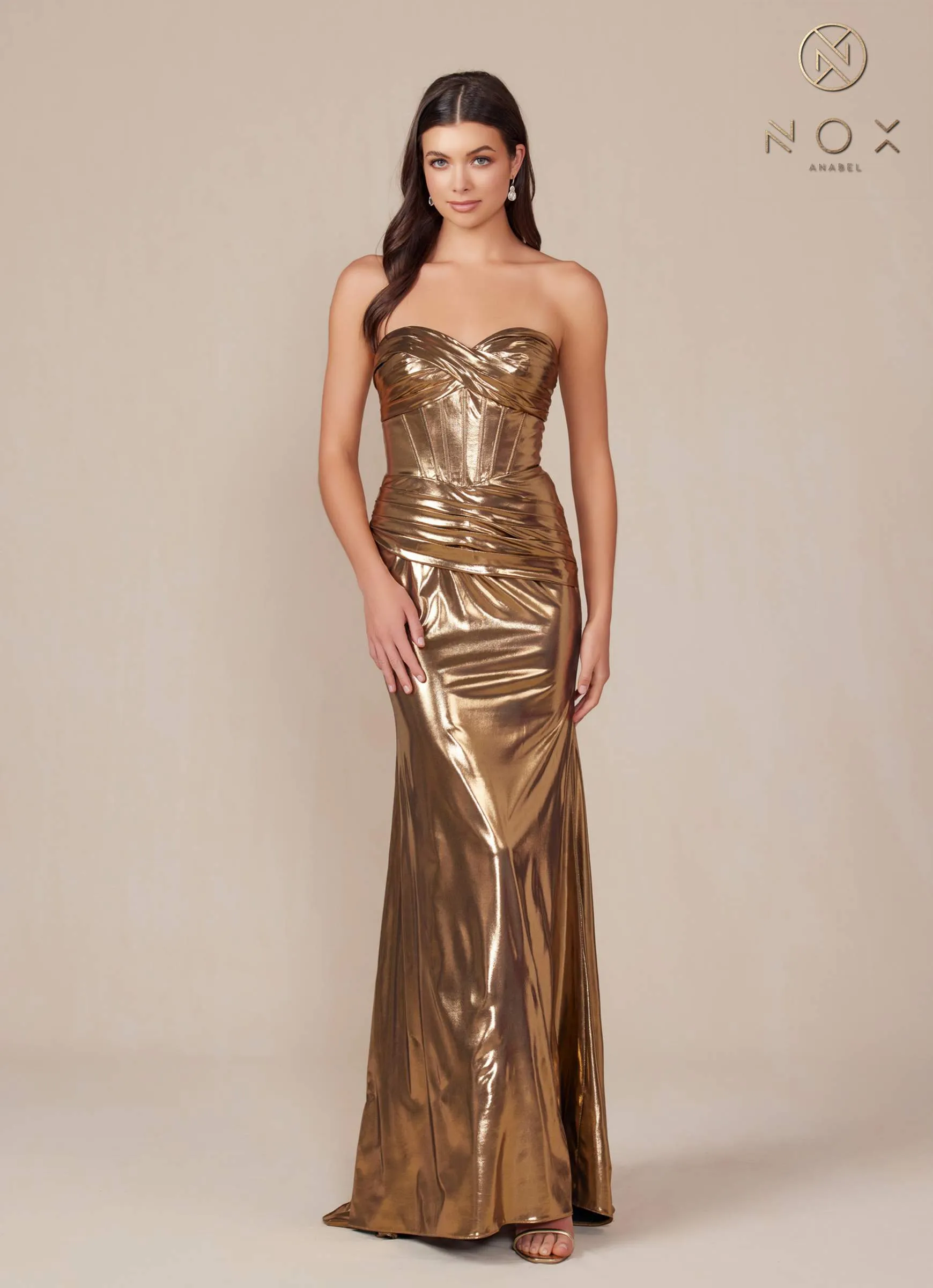 Nox Anabel T1499 Dress Strapless Metallic Satin Fitted Gown