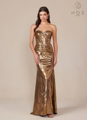 Nox Anabel T1499 Dress Strapless Metallic Satin Fitted Gown