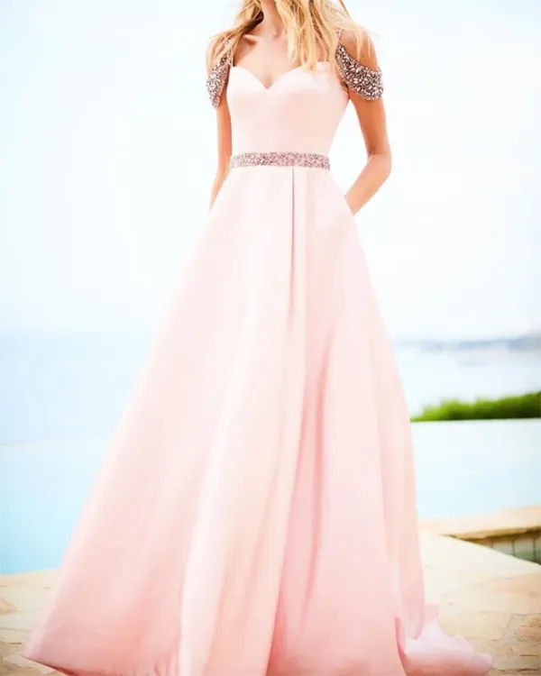 Off The Shoulder A line Blue Prom Dresses with Cap Sleeve Beaded 2018 Long Prom Party Gowns Pageant Dress