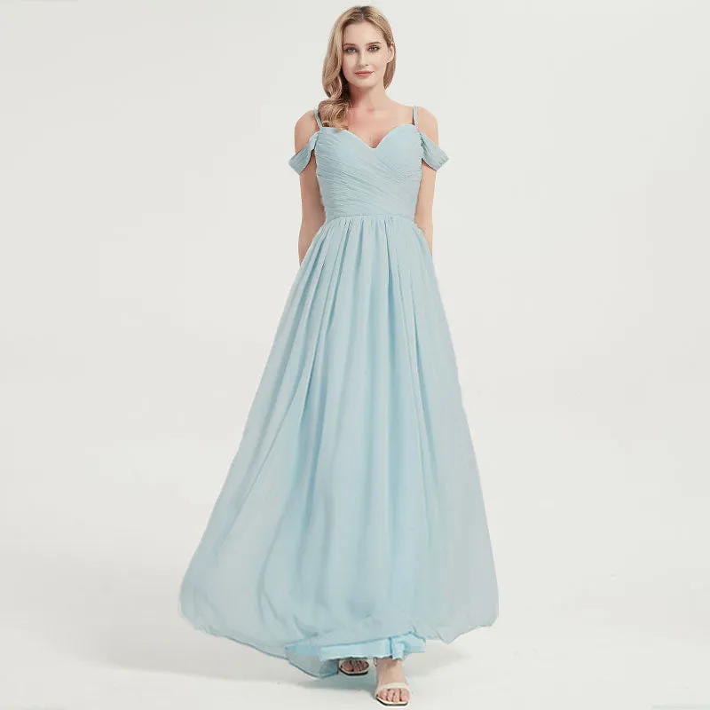 Olive Spaghetti Straps Pleated Chiffon Floor Length Bridesmaid Dress