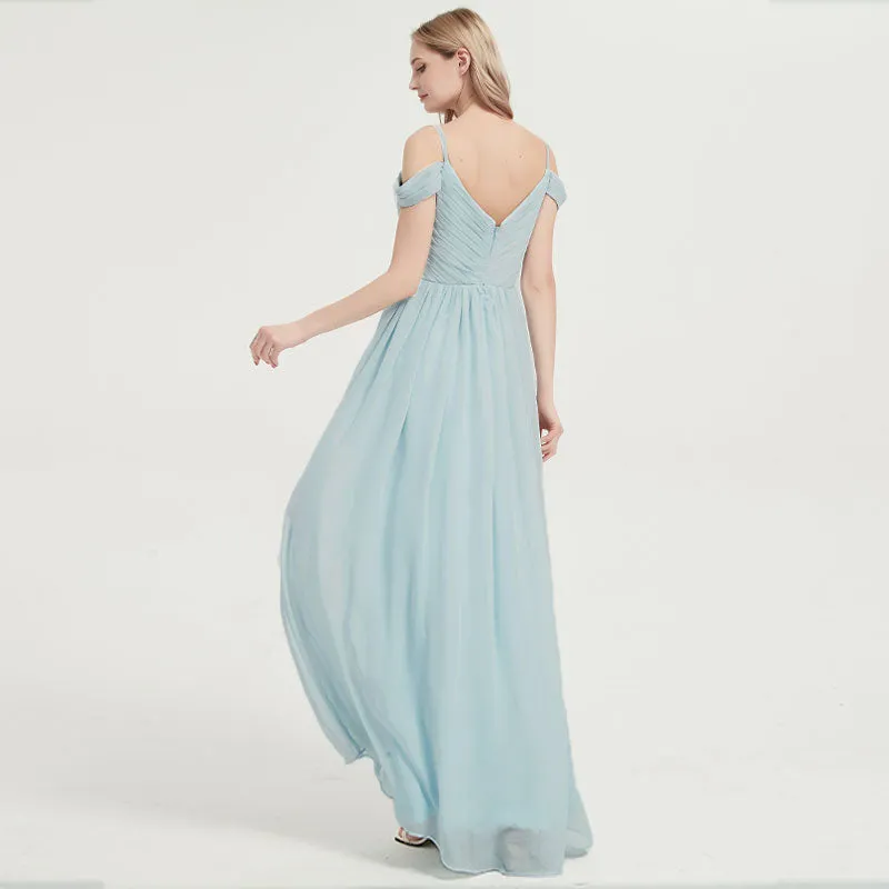 Olive Spaghetti Straps Pleated Chiffon Floor Length Bridesmaid Dress