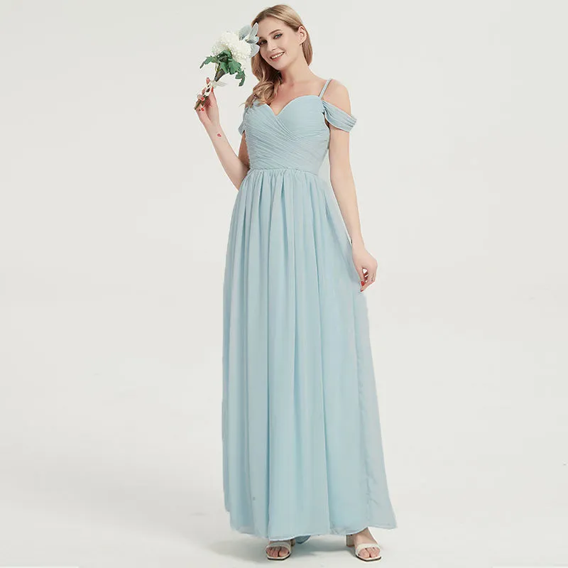 Olive Spaghetti Straps Pleated Chiffon Floor Length Bridesmaid Dress