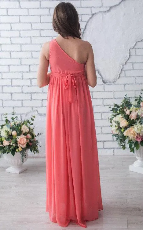One-shoulder Sleeveless Sleeve Chiffon Maternity Dress-106347