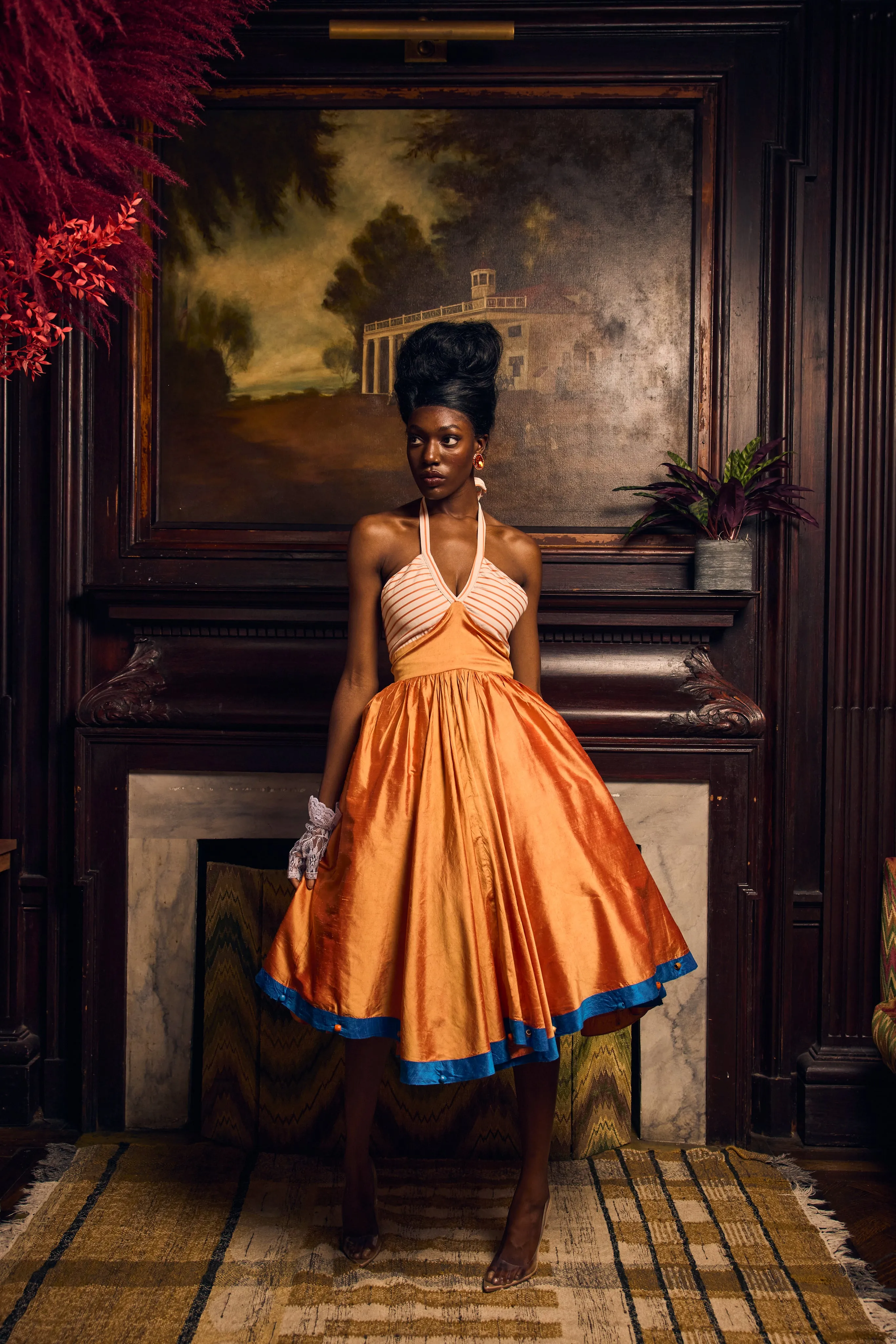 Orange Cocktail Dress with Vintage Beads