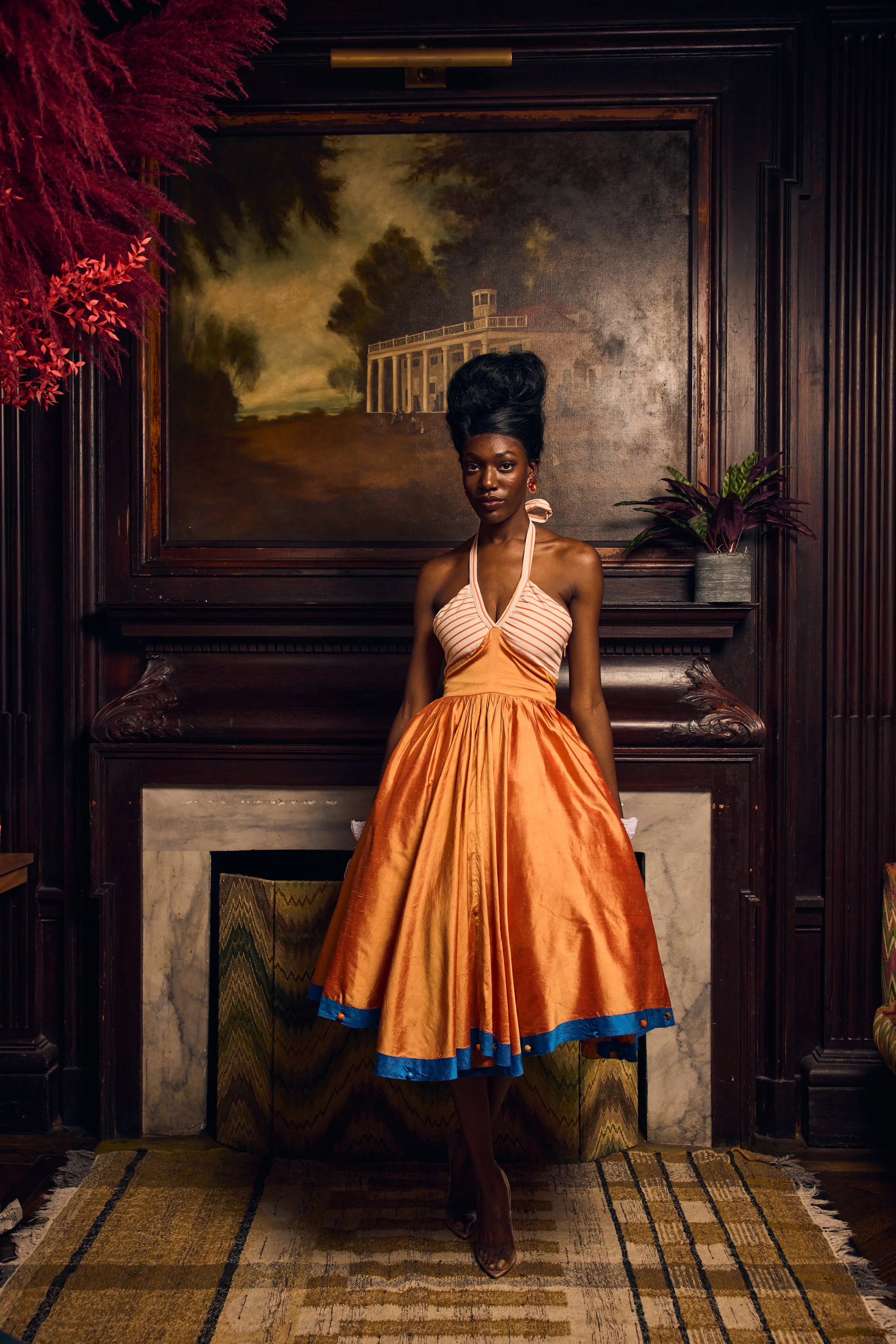 Orange Cocktail Dress with Vintage Beads