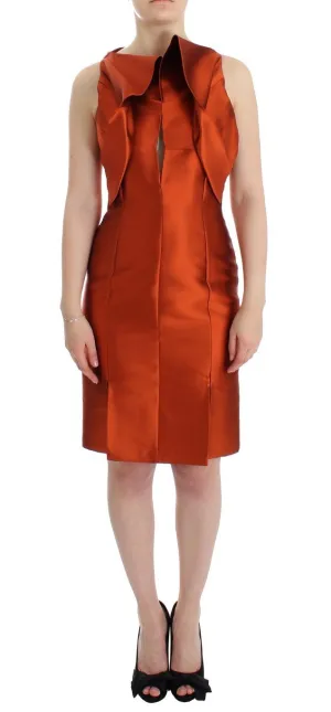 Orange Silk Cocktail Pencil Wiggle Dress