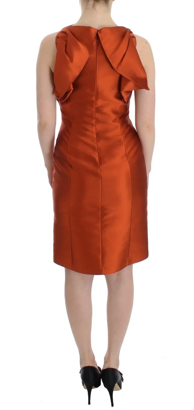 Orange Silk Cocktail Pencil Wiggle Dress