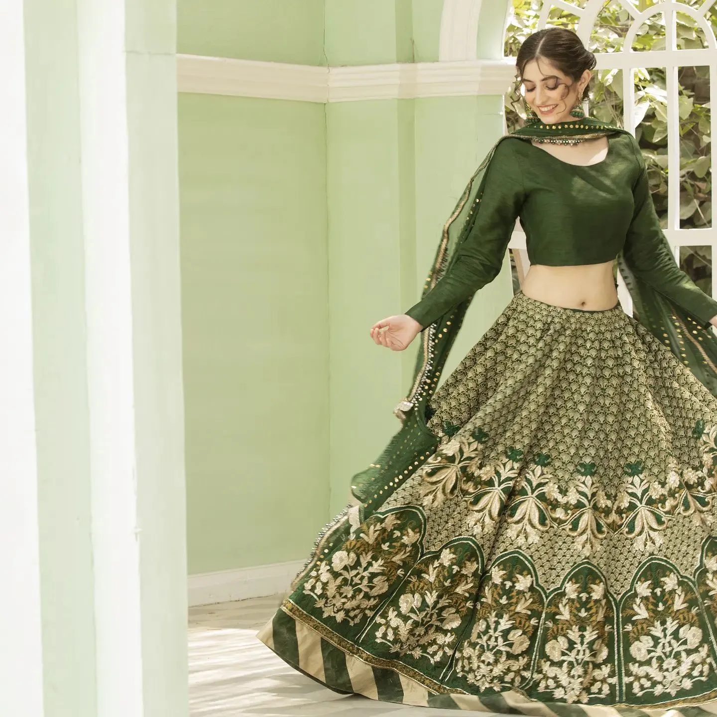 Pakistani Bridal Dress in Green Lehenga Choli Style