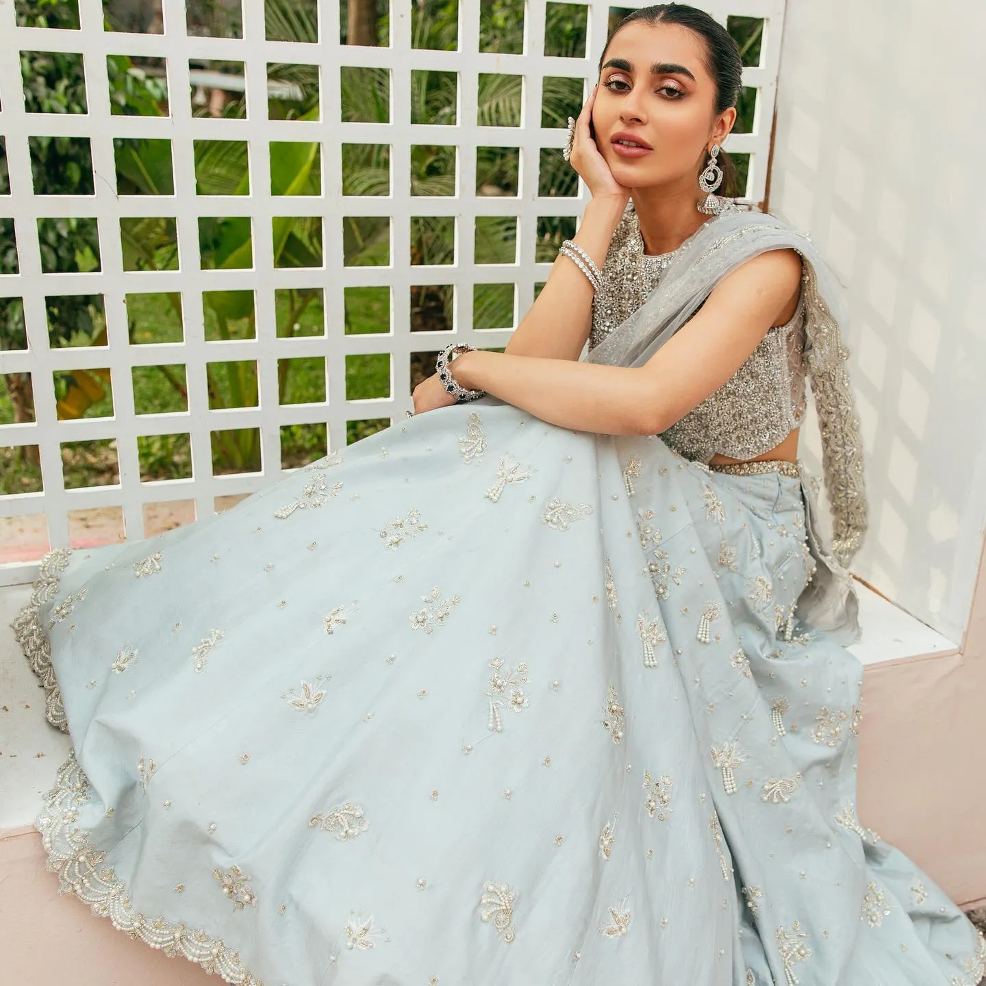 Pakistani Bridal Net Choli with Raw Silk Lehenga Dress