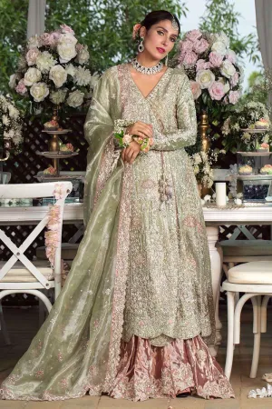 Pakistani Designer Angrakha Frock in Green Color #Y6064