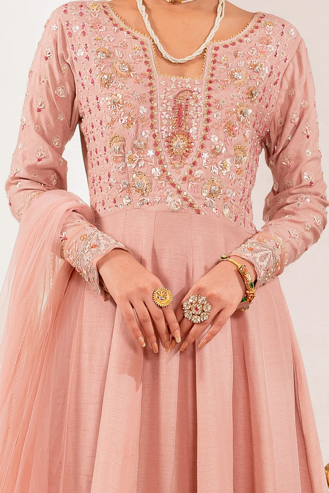 Pakistani Eid Dress in Raw Silk Soft Pink Pishwas Style