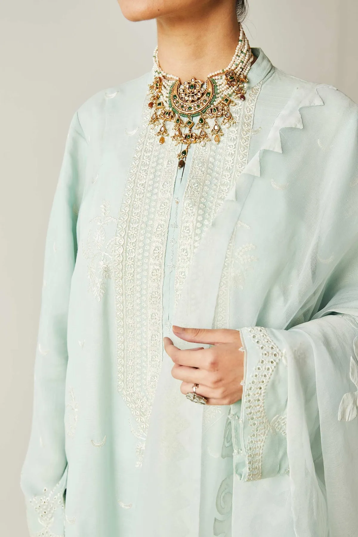 Pakistani Embroidered Blue Salwar Kameez with Dupatta