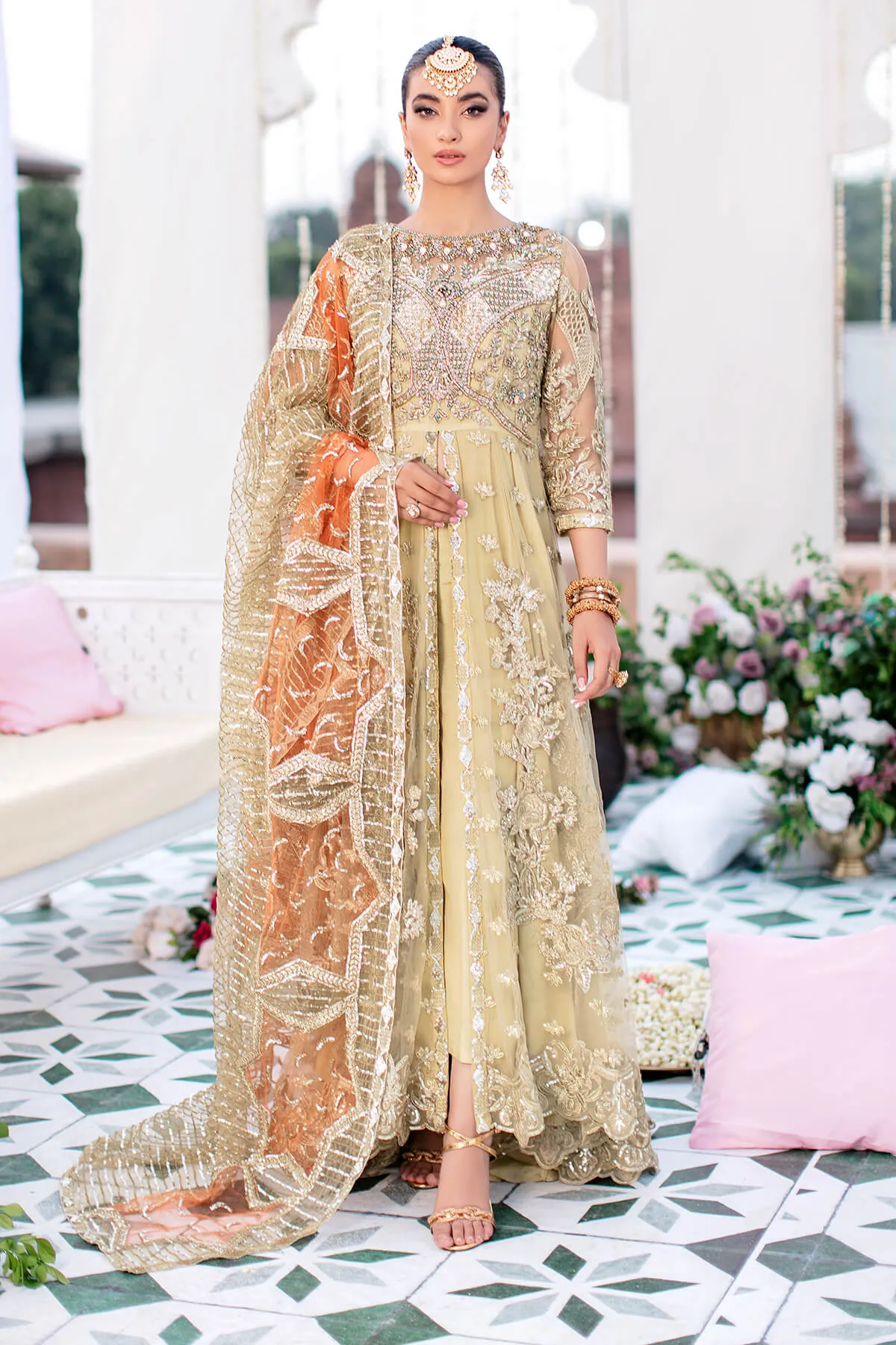 Pakistani Wedding Dress in Royal Gown and Trouser Style