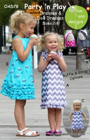 Party 'N Play Dresses & Doll Dresses Sewing Pattern by Olive Ann Designs