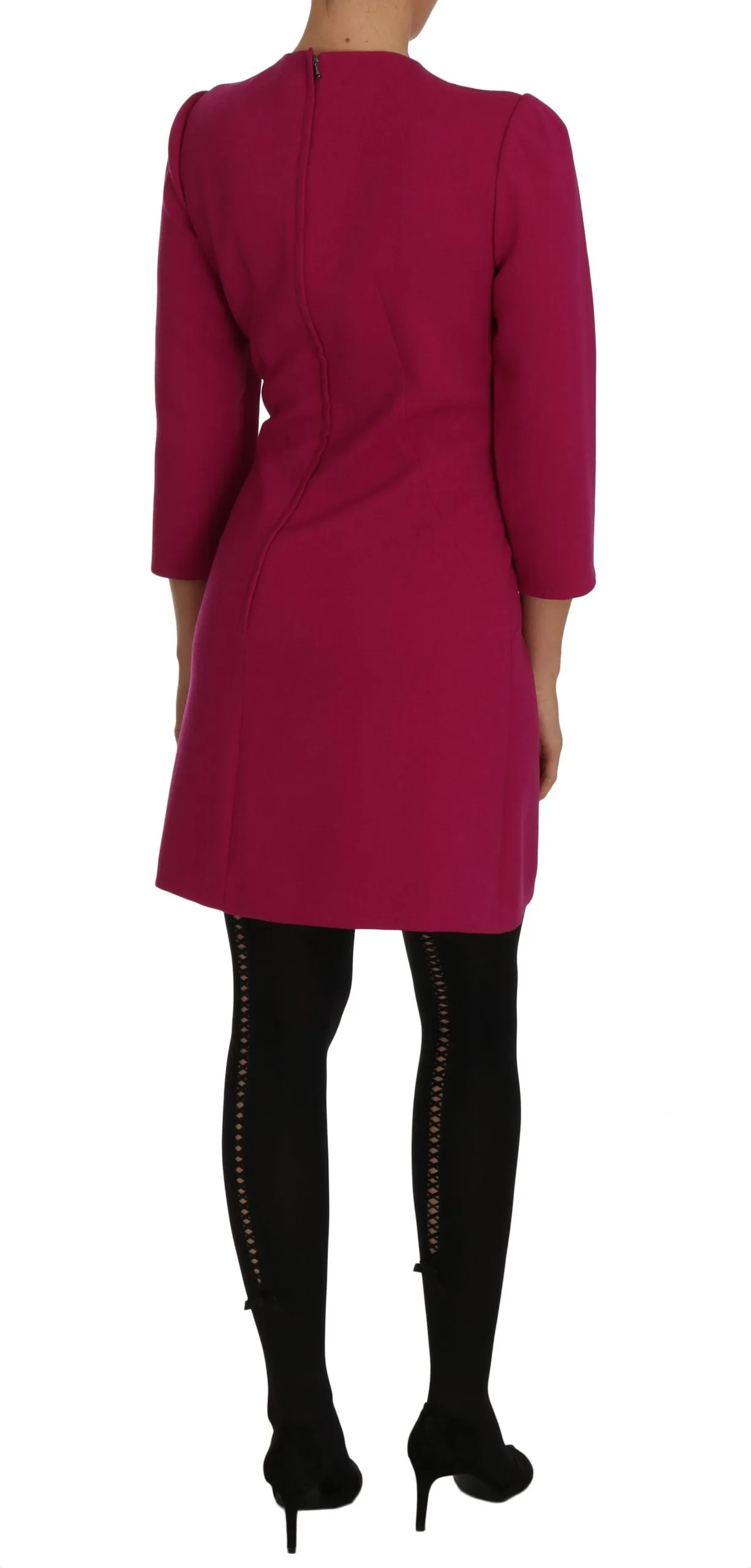 Pink Crêpe Sheath Wool Mini-Length Dress