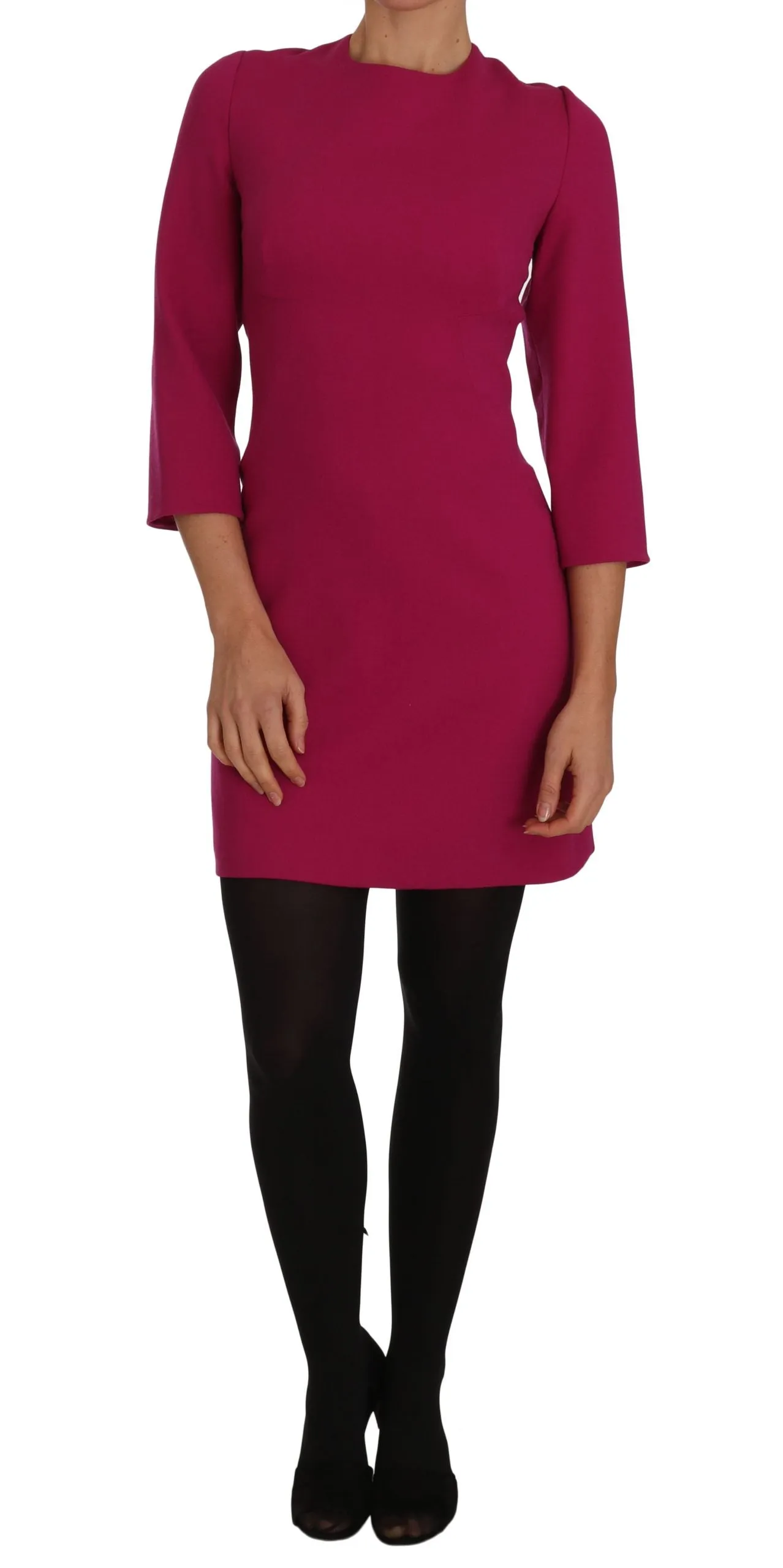 Pink Crêpe Sheath Wool Mini-Length Dress