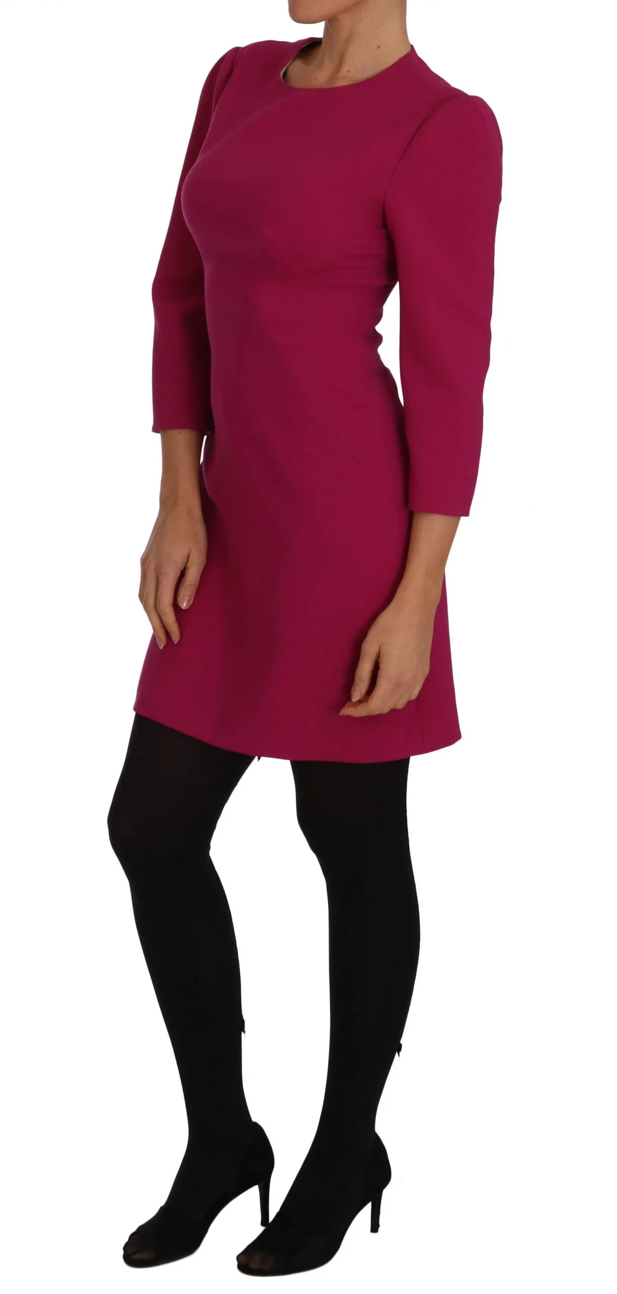 Pink Crêpe Sheath Wool Mini-Length Dress
