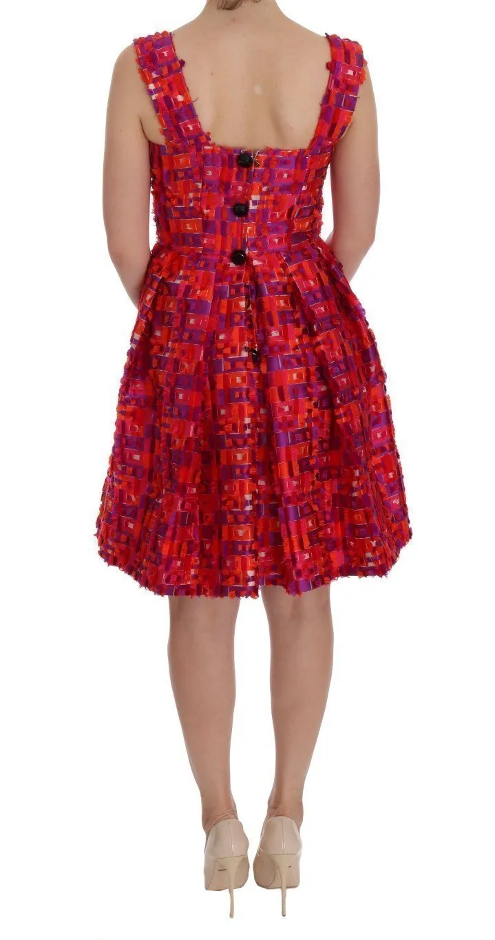 Pink Patterned A-line Above Knees Dress