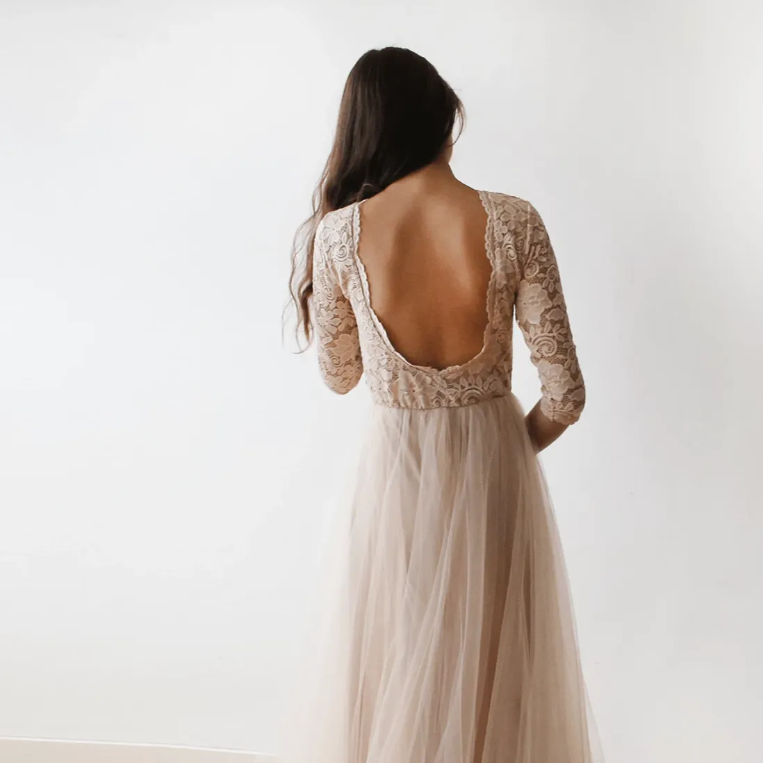 Pink Tulle and Lace Maxi Gown #1122