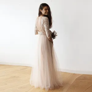 Pink Tulle and Lace Maxi Gown #1122