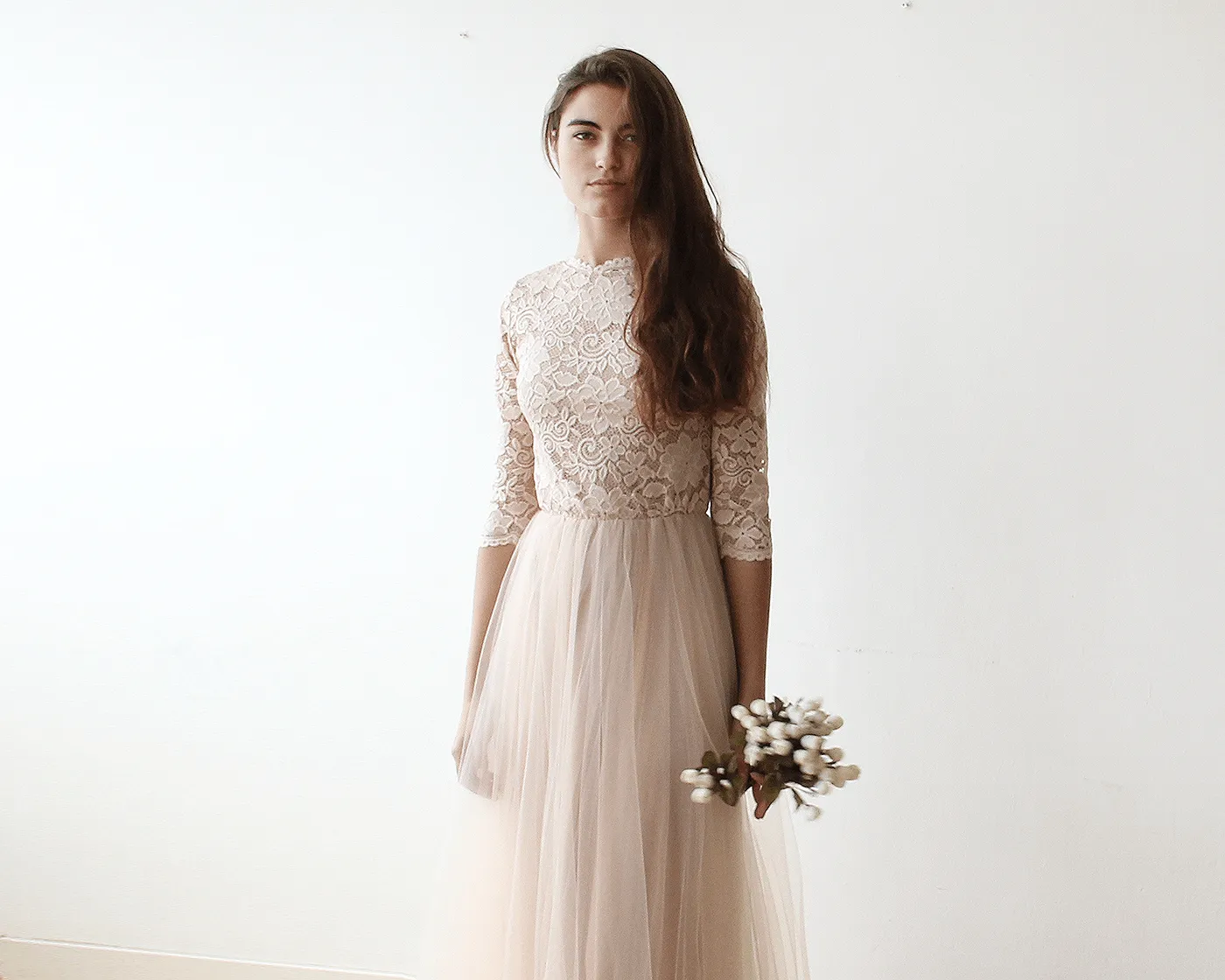 Pink Tulle and Lace Maxi Gown #1122