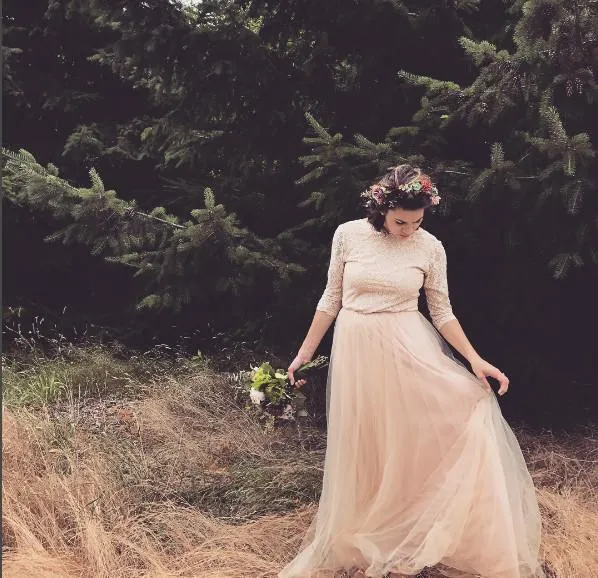 Pink Tulle and Lace Maxi Gown #1122