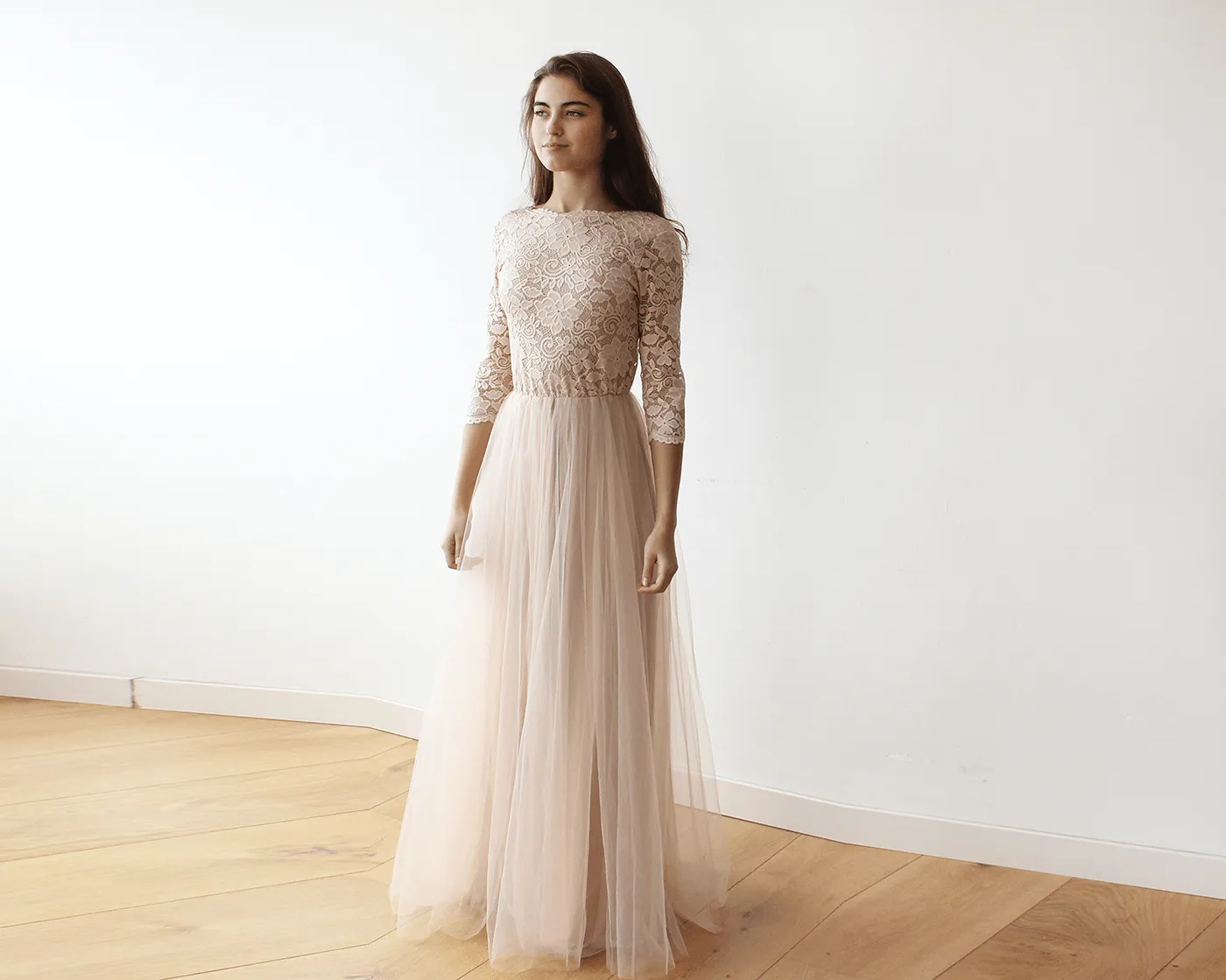Pink Tulle and Lace Maxi Gown #1122