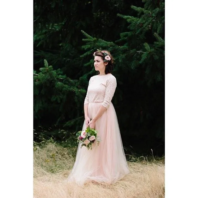 Pink Tulle and Lace Maxi Gown #1122