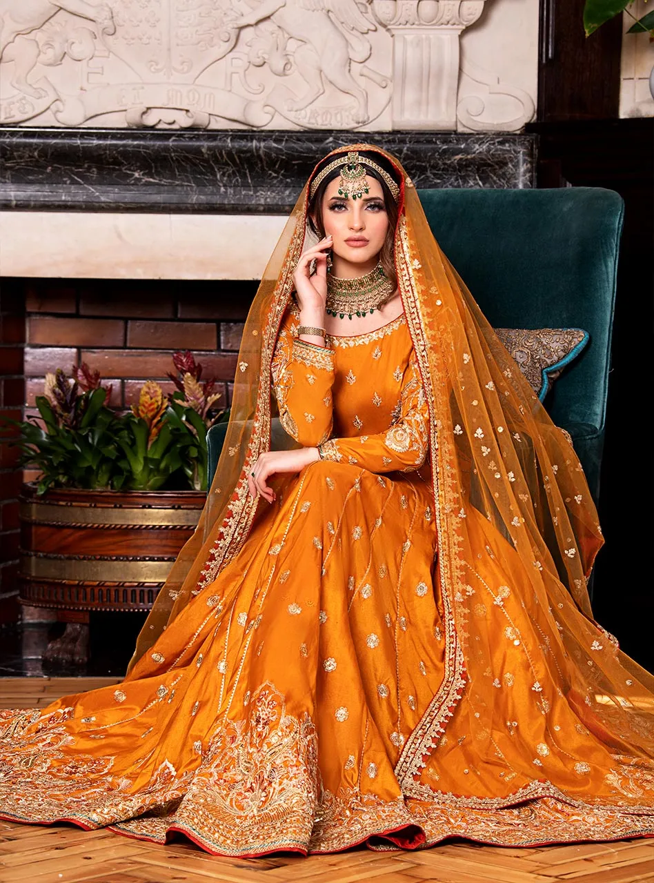 Pishwas Frock Trouser Yellow Pakistani Wedding Dress