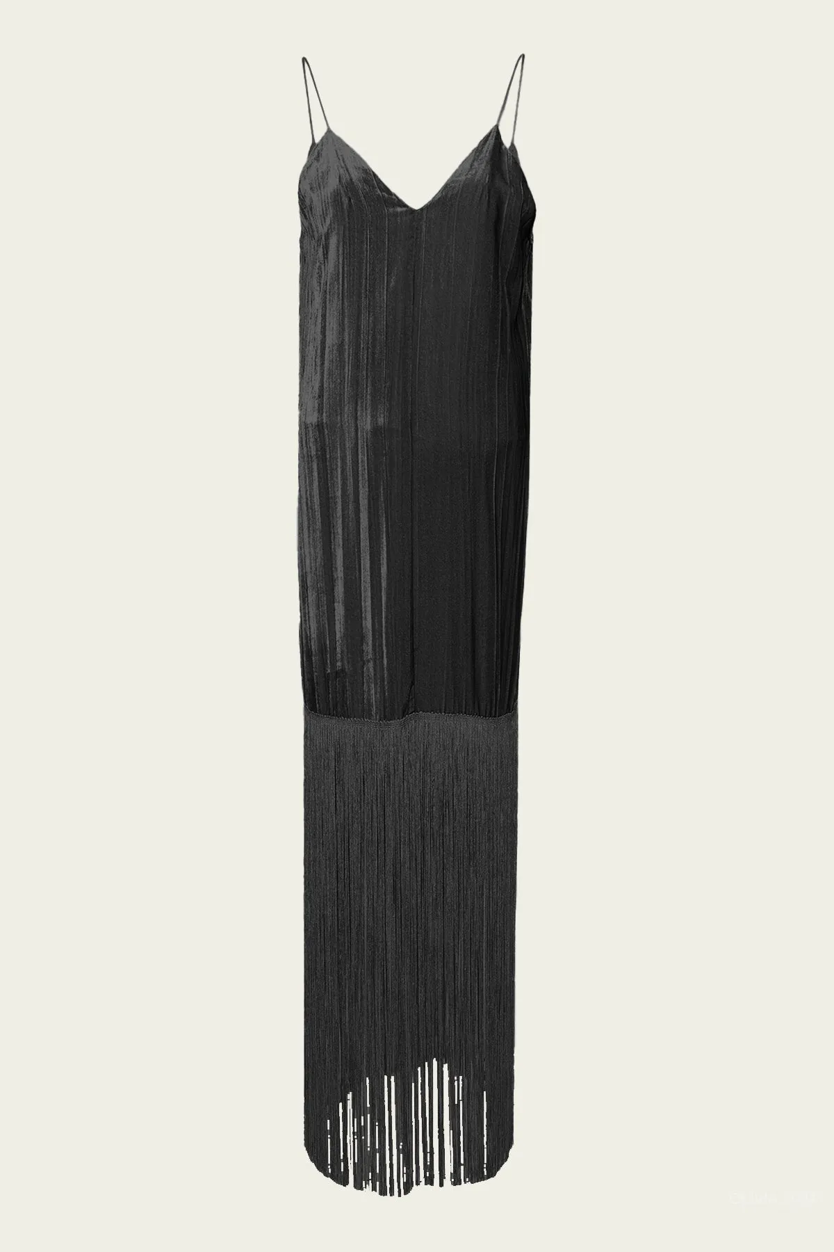 Pliss' Velvet Fringed Dress in Nero