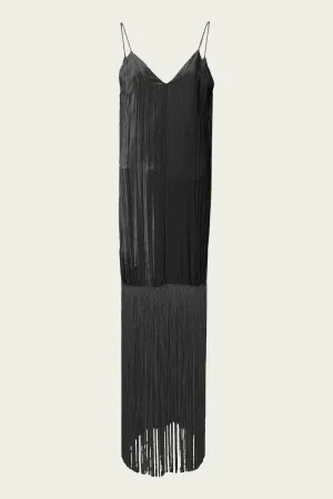 Pliss' Velvet Fringed Dress in Nero