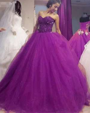 Popular 2018 Purple Quinceanera Dresses Beaded Bodice Sweetheart Tulle Puffy Vestidos de quinceañera Sweet 16 Dress