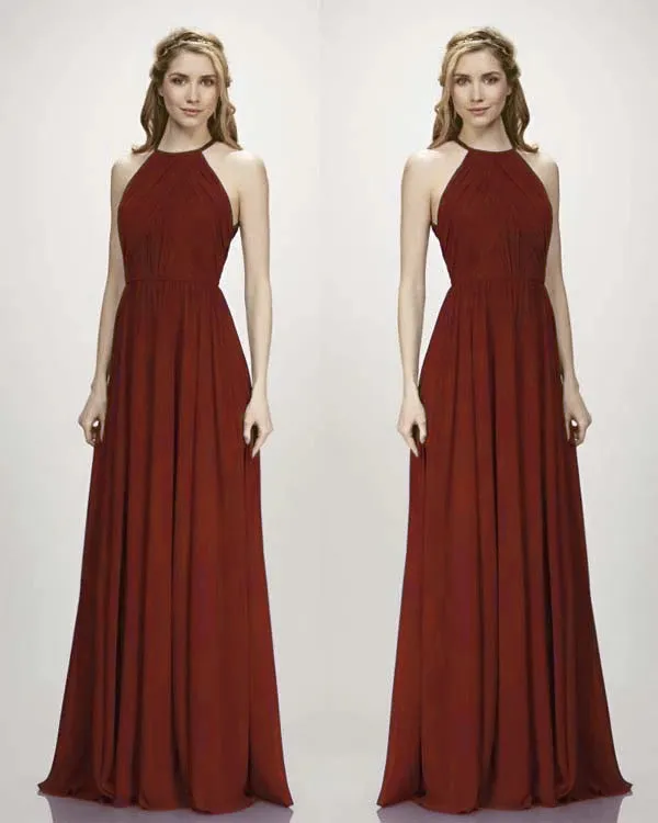 Popular Grape Bridesmaid Dresses Open Back Long Chiffon A-line Wedding Guest Party Gowns Floor Length